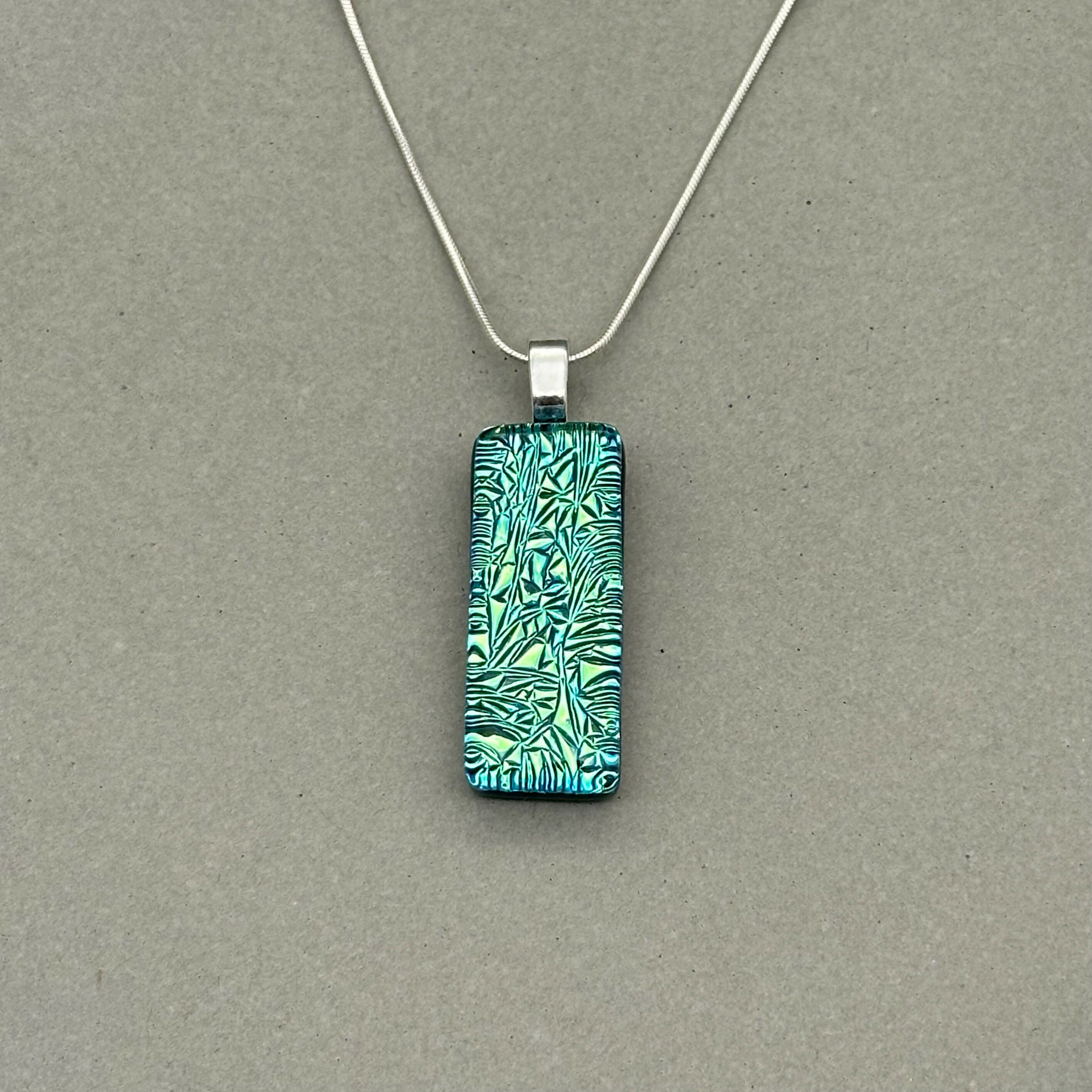 Green & Blue Crackle Dichroic Glass Necklace and Earrings Set - Sterling Silver, Handmade by Jade Tapson Glass
