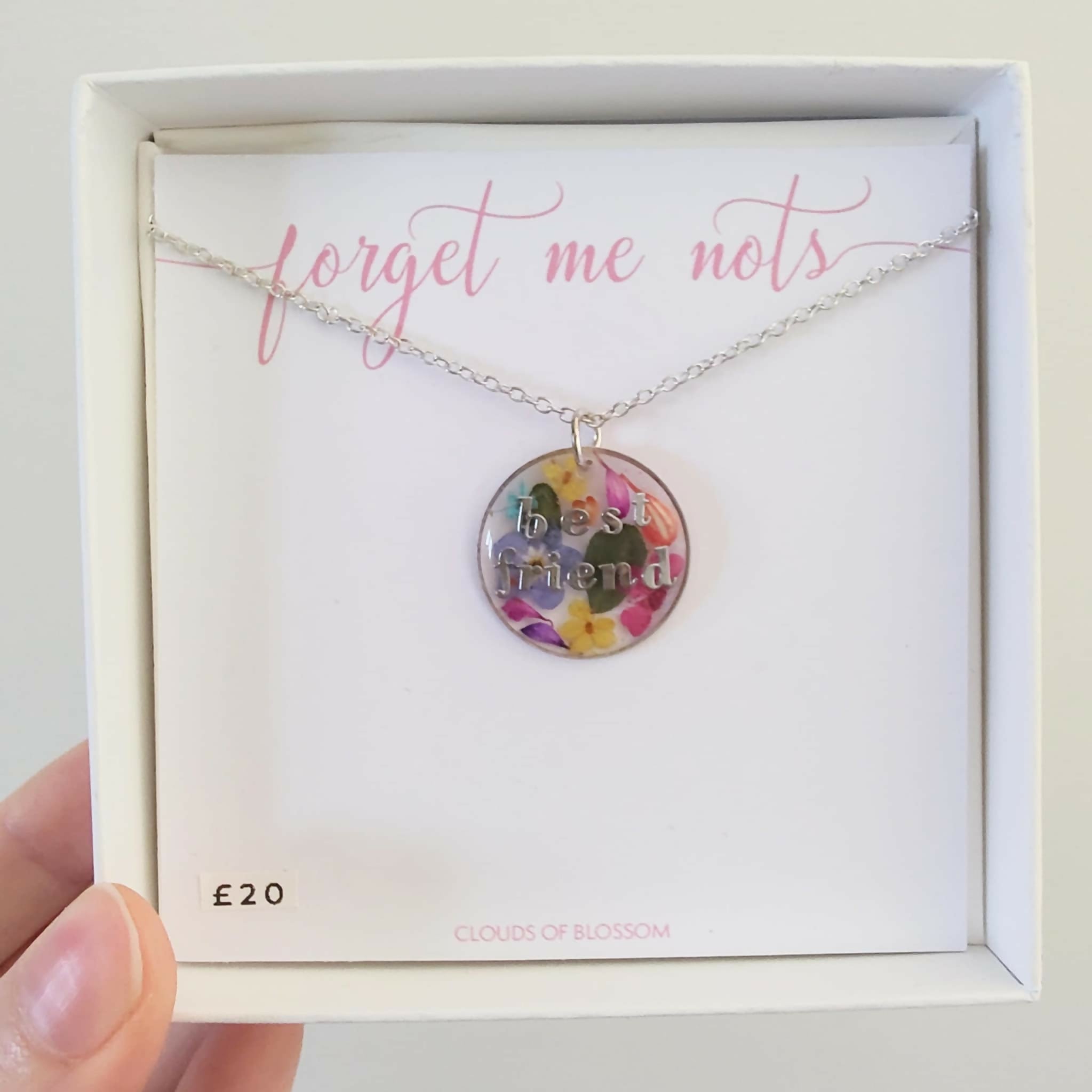 Real Flower Best Friend Circle Necklace Silver Plated