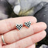 Handmade Black And White Checkered Resin Heart Studs