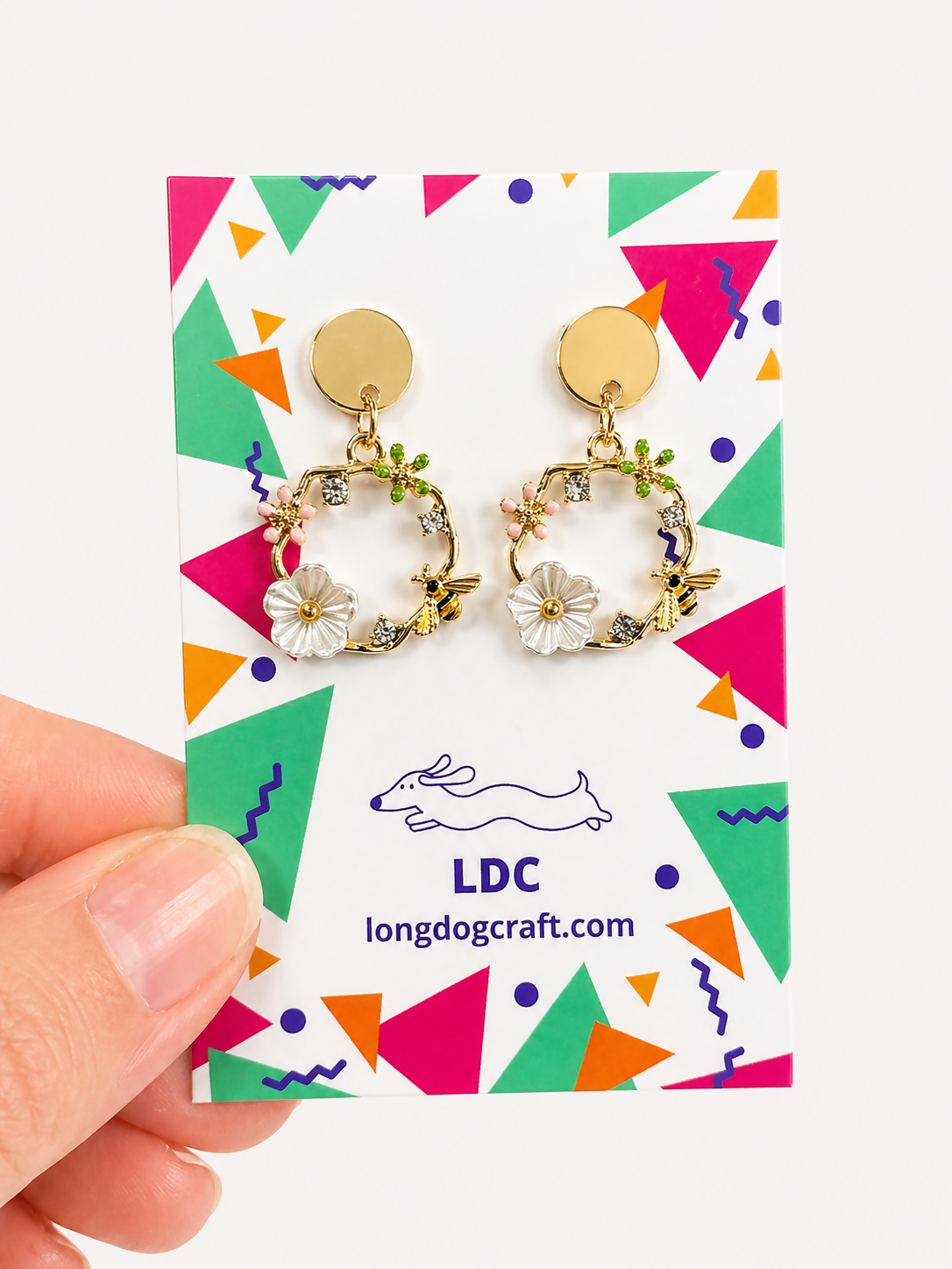 Floral Bee Drop Stud Earrings