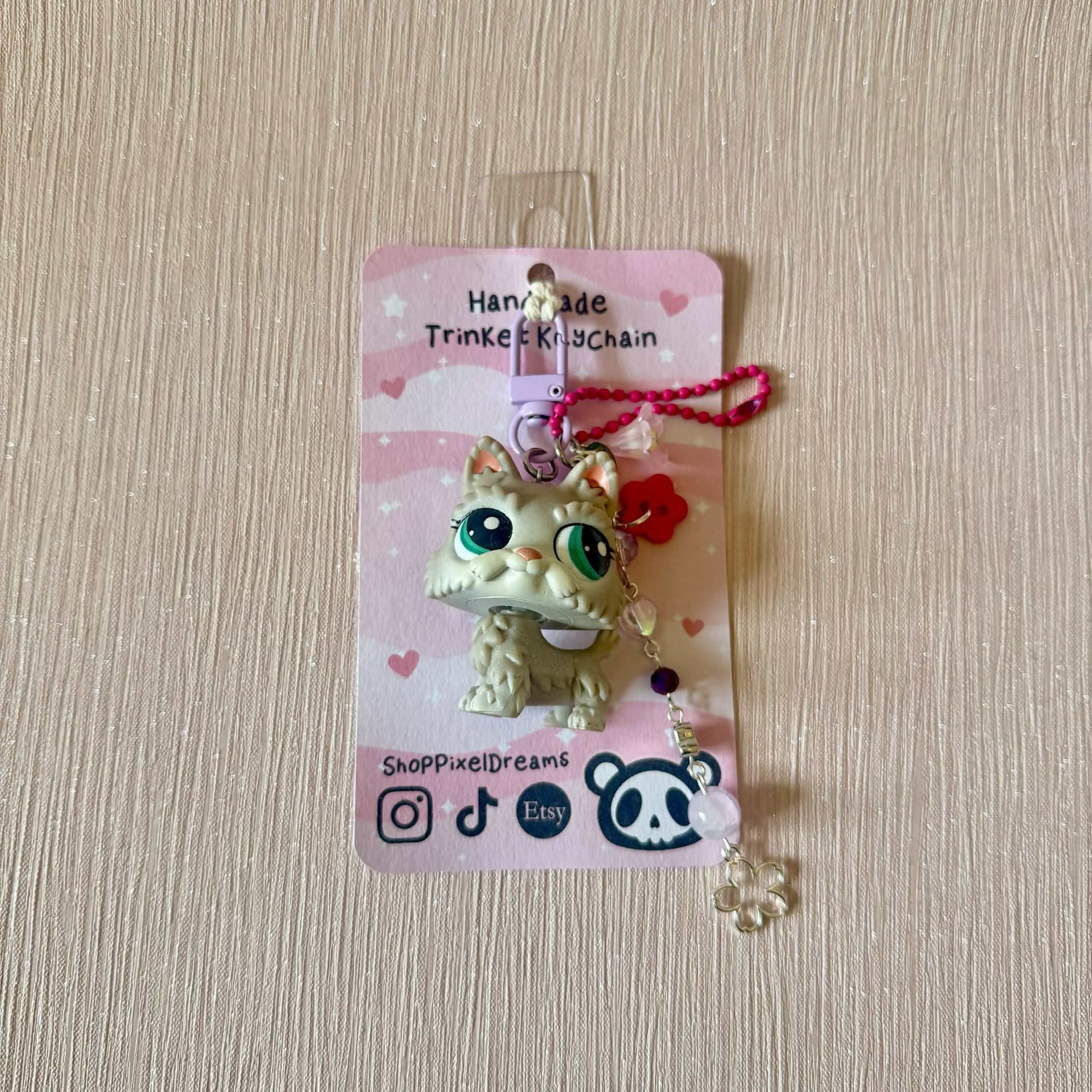 Little Dog Hot Pink Toy Figure Beaded Trinket Keychain