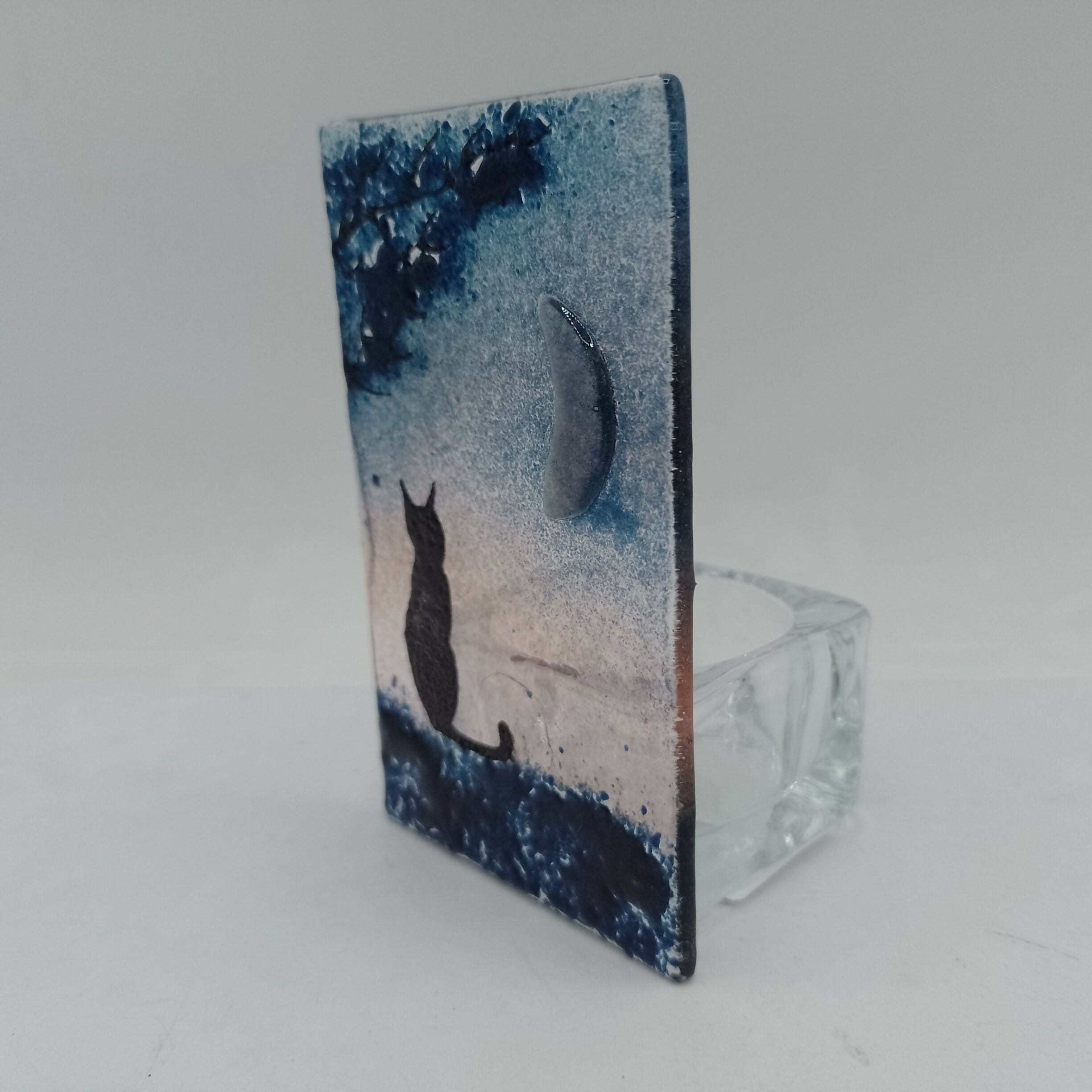 Fused Glass Silhouette Cat Tealight