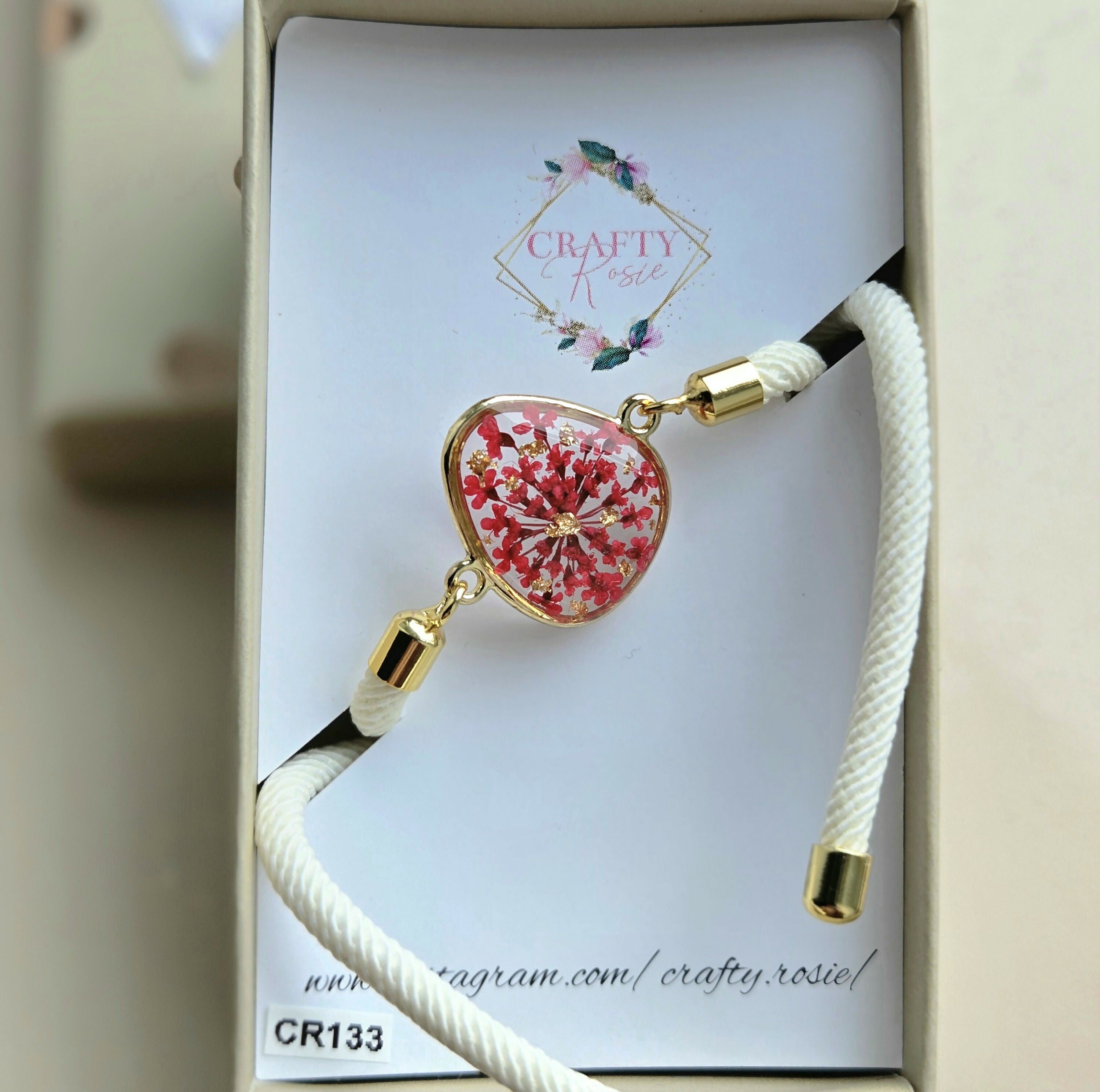 Stainless Steel Real Dried Queen Anne's Lace Flowers Bracelet