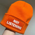 Not Listening Cuffed Rectangular Patch Beanie Hat