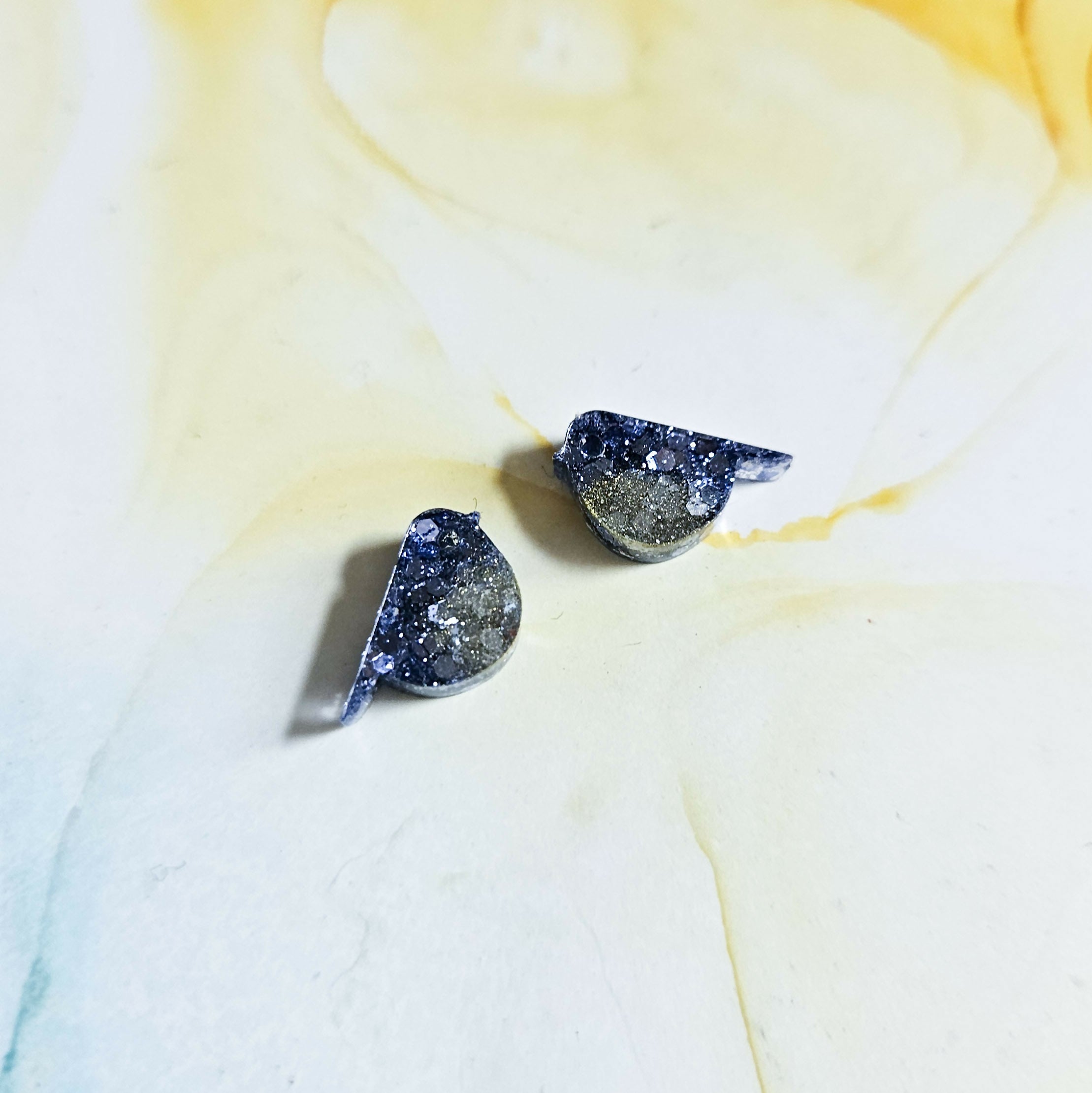 Handmade Resin Blue Tit Birds Resin Earrings