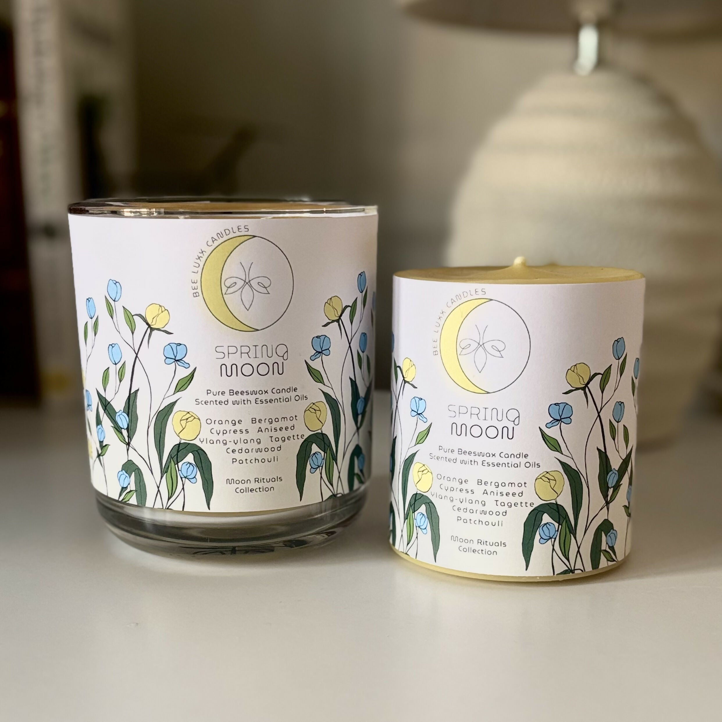 Spring Moon - 100% Natural Essential Oil & Beeswax Pillar Candle