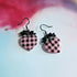 Handmade Resin Pink Check Hearts And Black Bow Drop Earrings