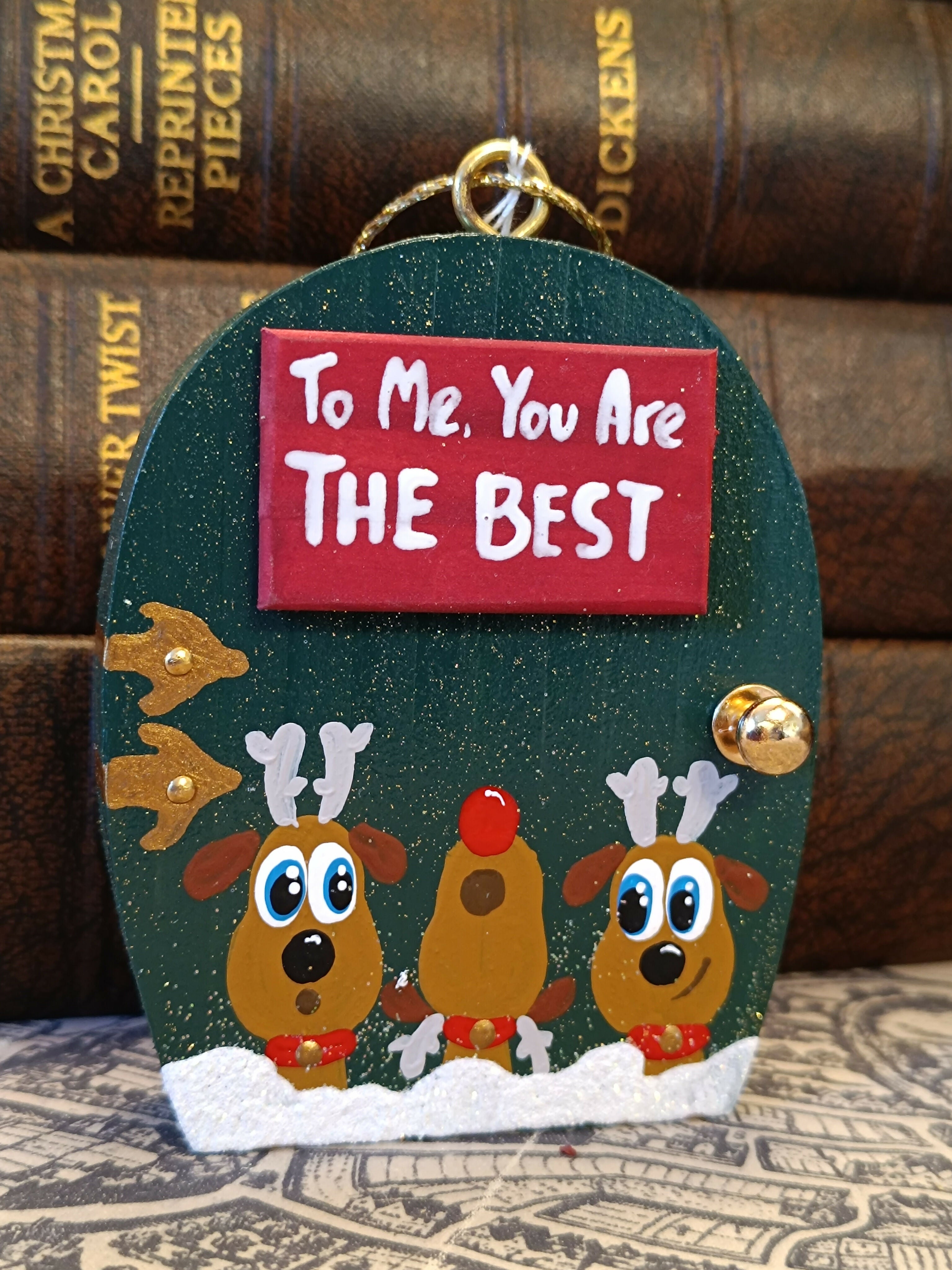 Handmade Wooden Reindeer Door Ornament – "To Me, You Are The Best" Cute Christmas Tree Decoration & Holiday Gift