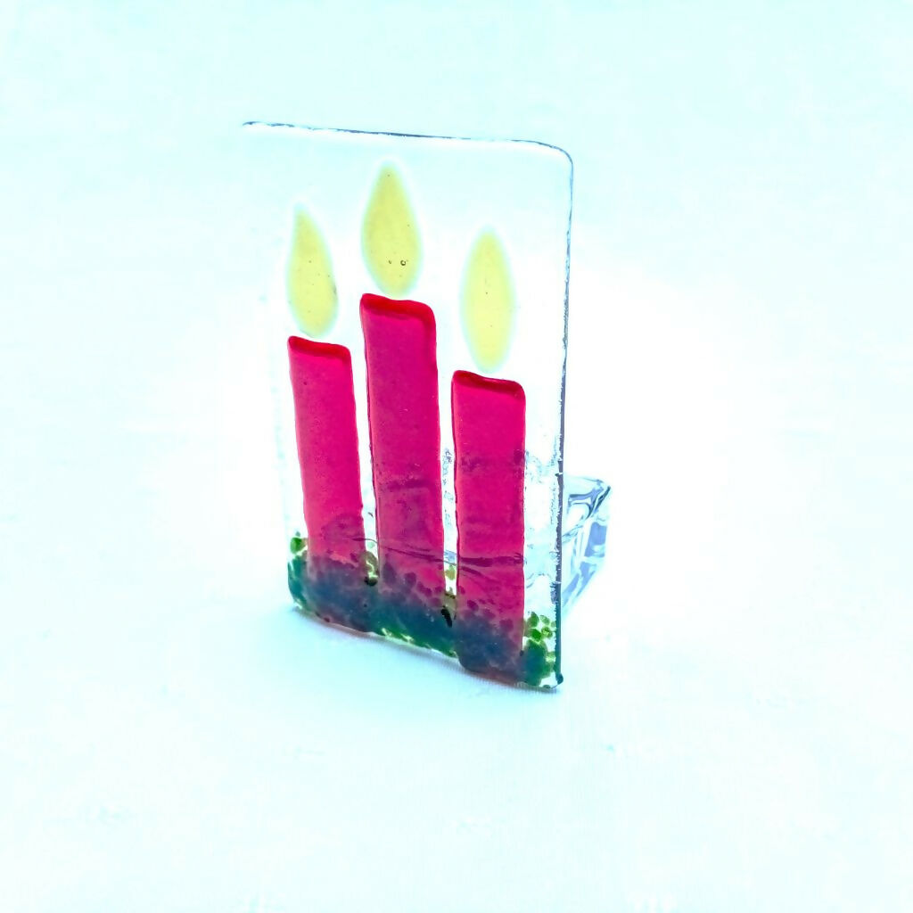 Fused Glass Tealight Holder with Christmas Candle Design