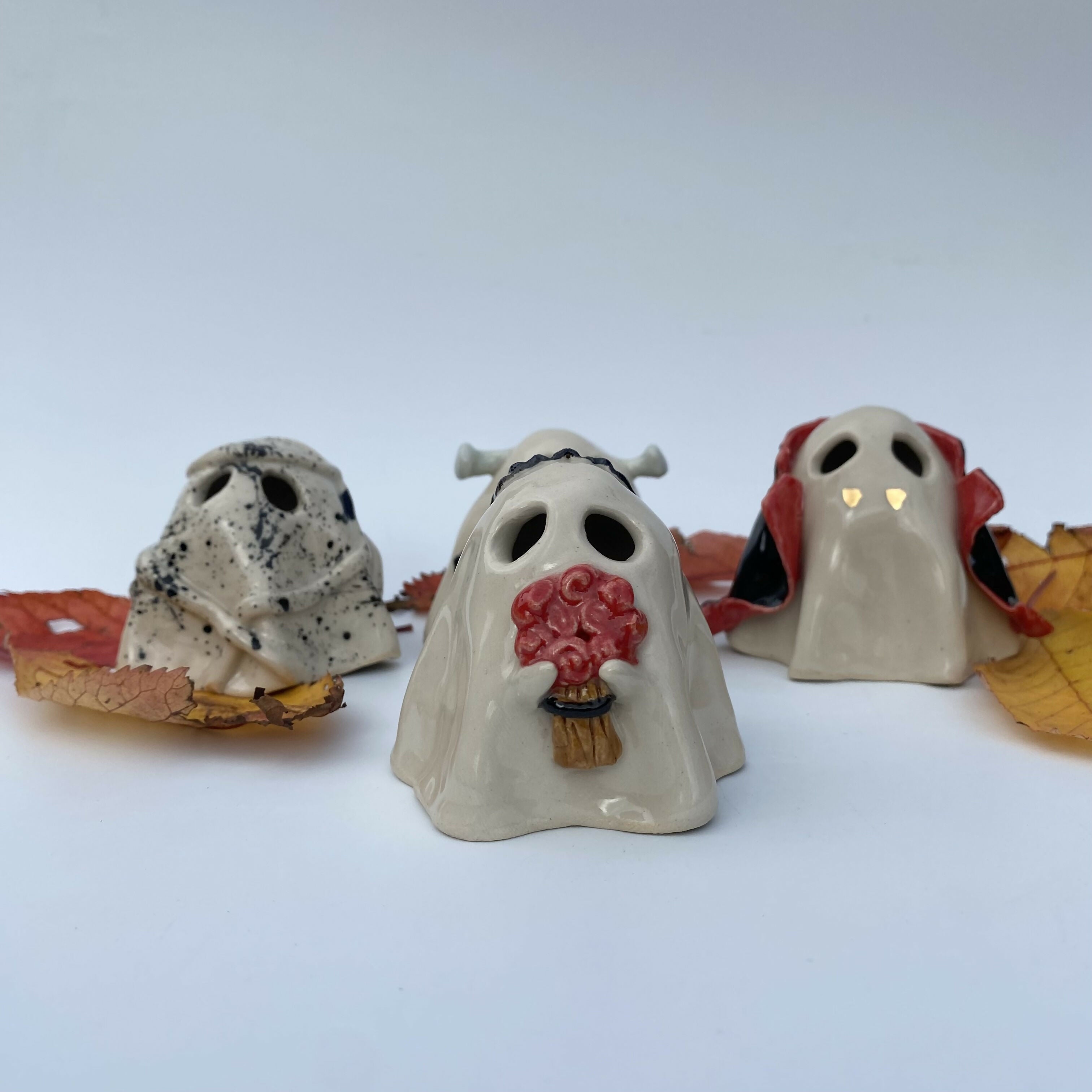 Handmade Ceramic Ghost Ornament Halloween Mystery Box