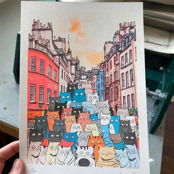 Cats on Victoria Street Riso print A5