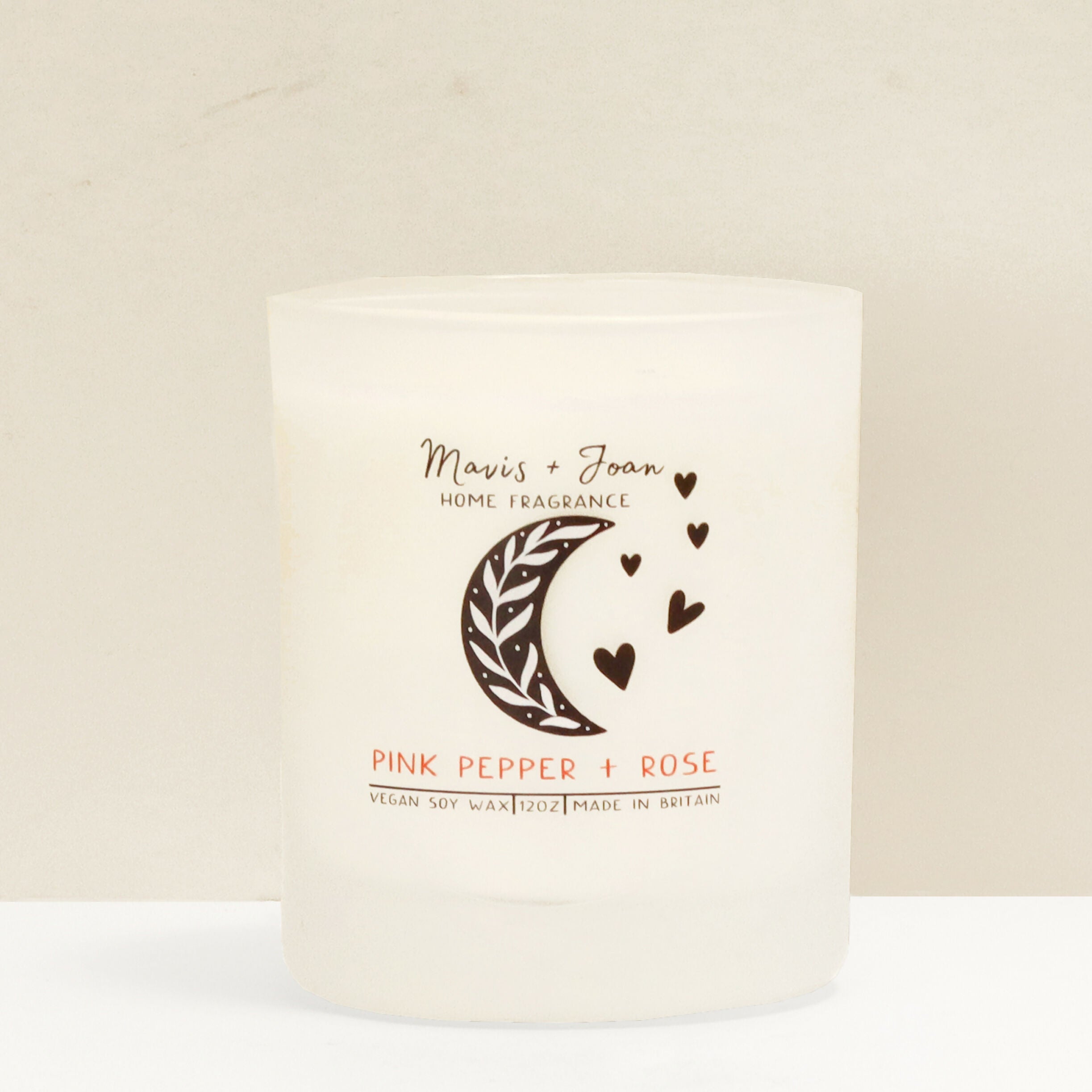 Pink Pepper + Rose Soy Wax Candle In A Frosted Glass Jar