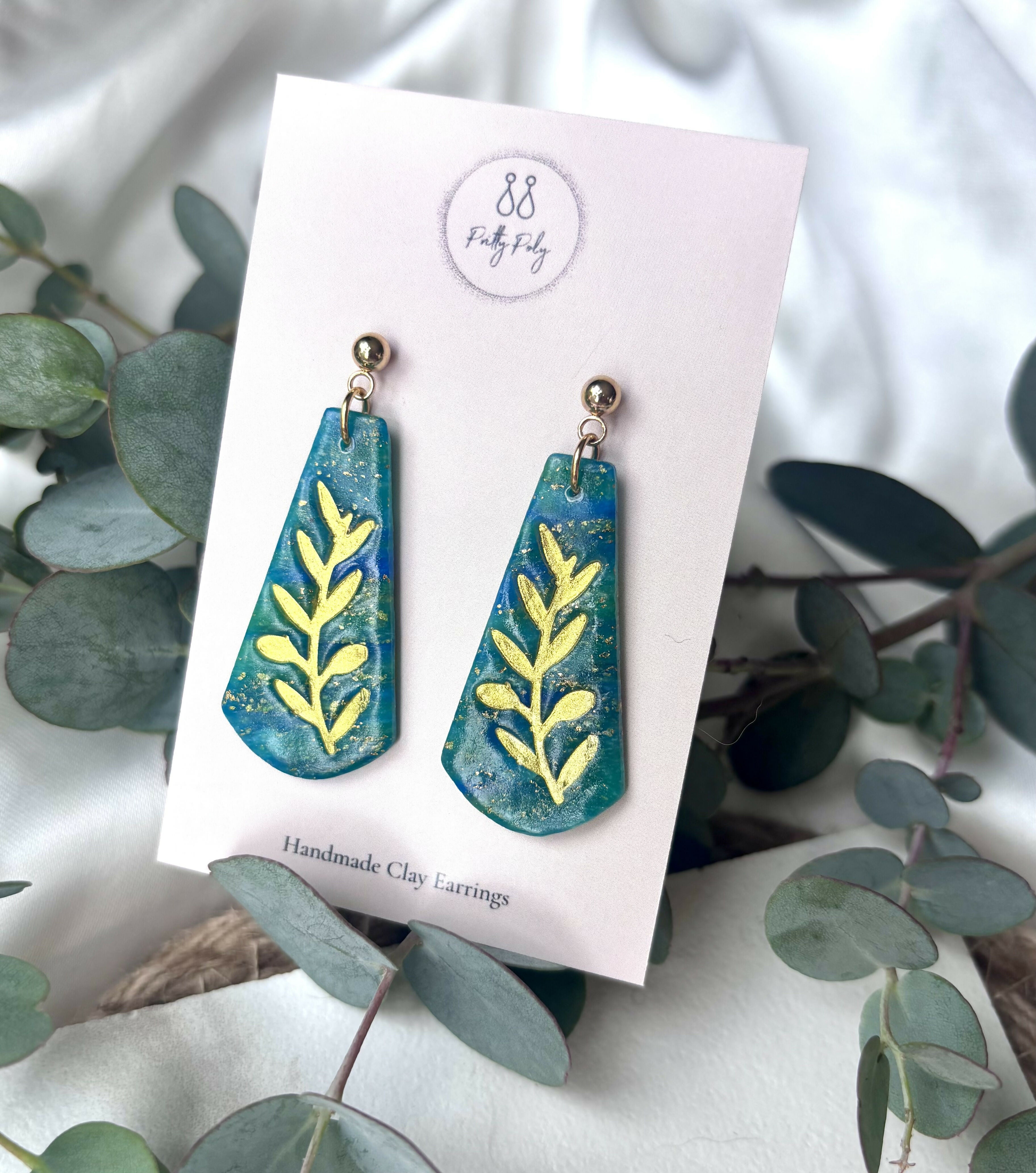 Ocean Dream Collection - Leaf Imprint Polymer Clay Earrings