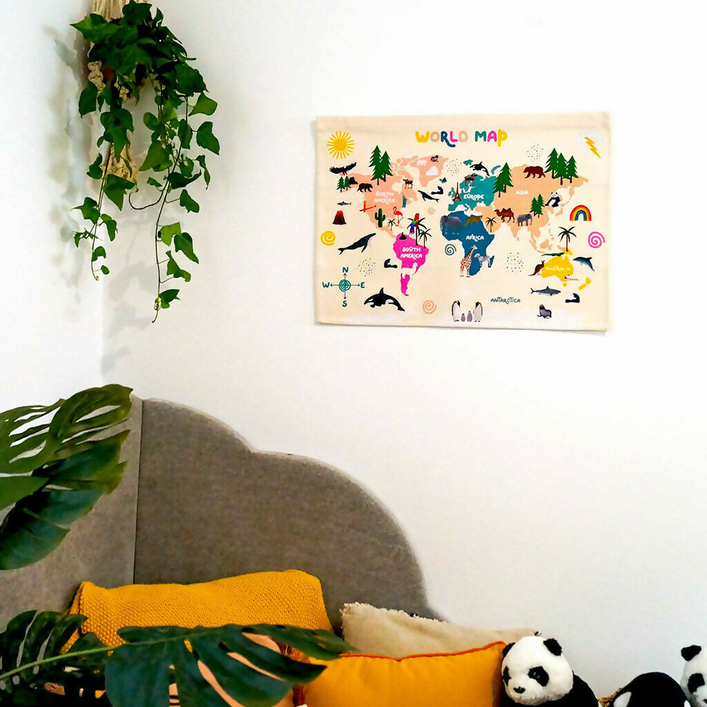 Colourful Animal World Map Wall hanging