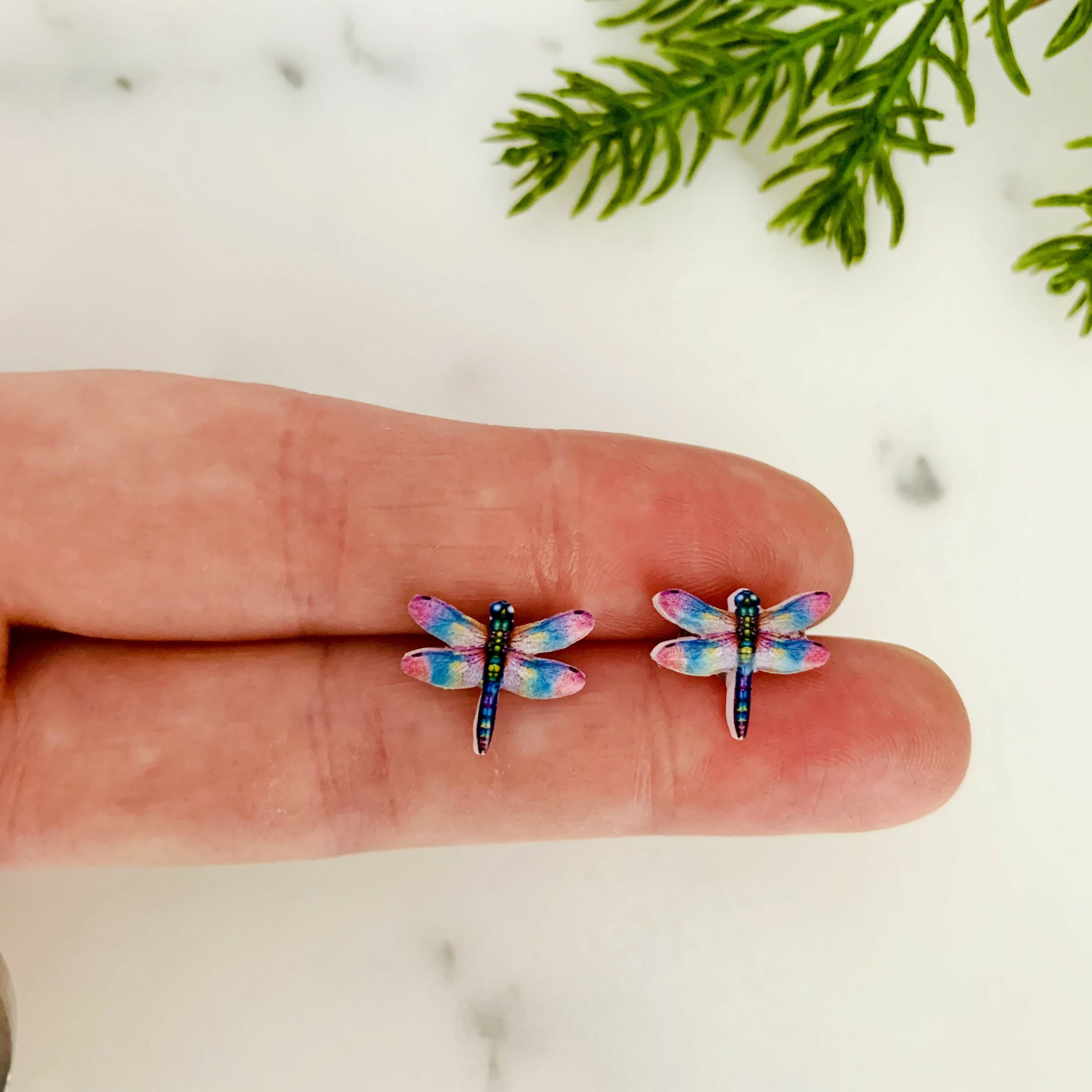 Rainbow Dragonfly Stud Earrings