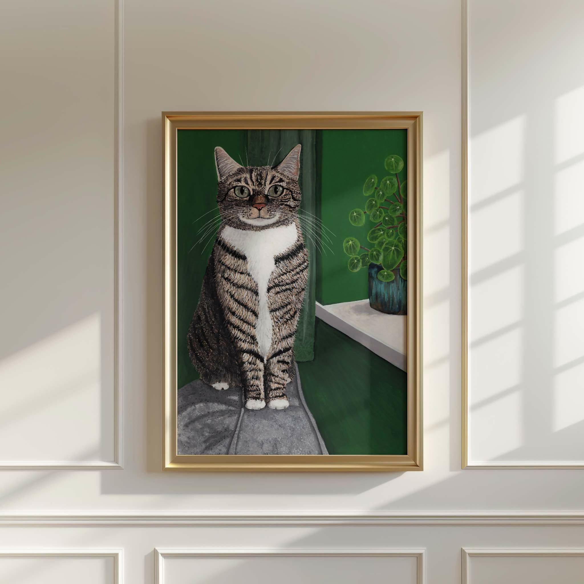 Tabby Cat Green Art Print A4