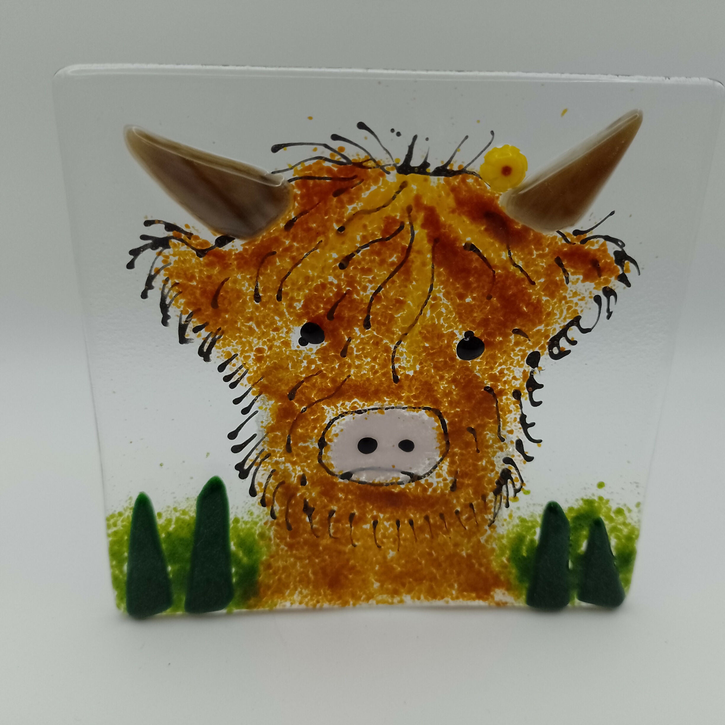 Fused Glass Highland Cow Tealight