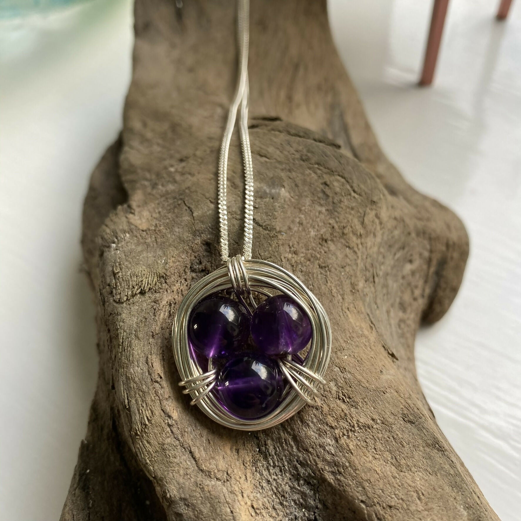 Amethyst Drop Necklace, Sterling Silver