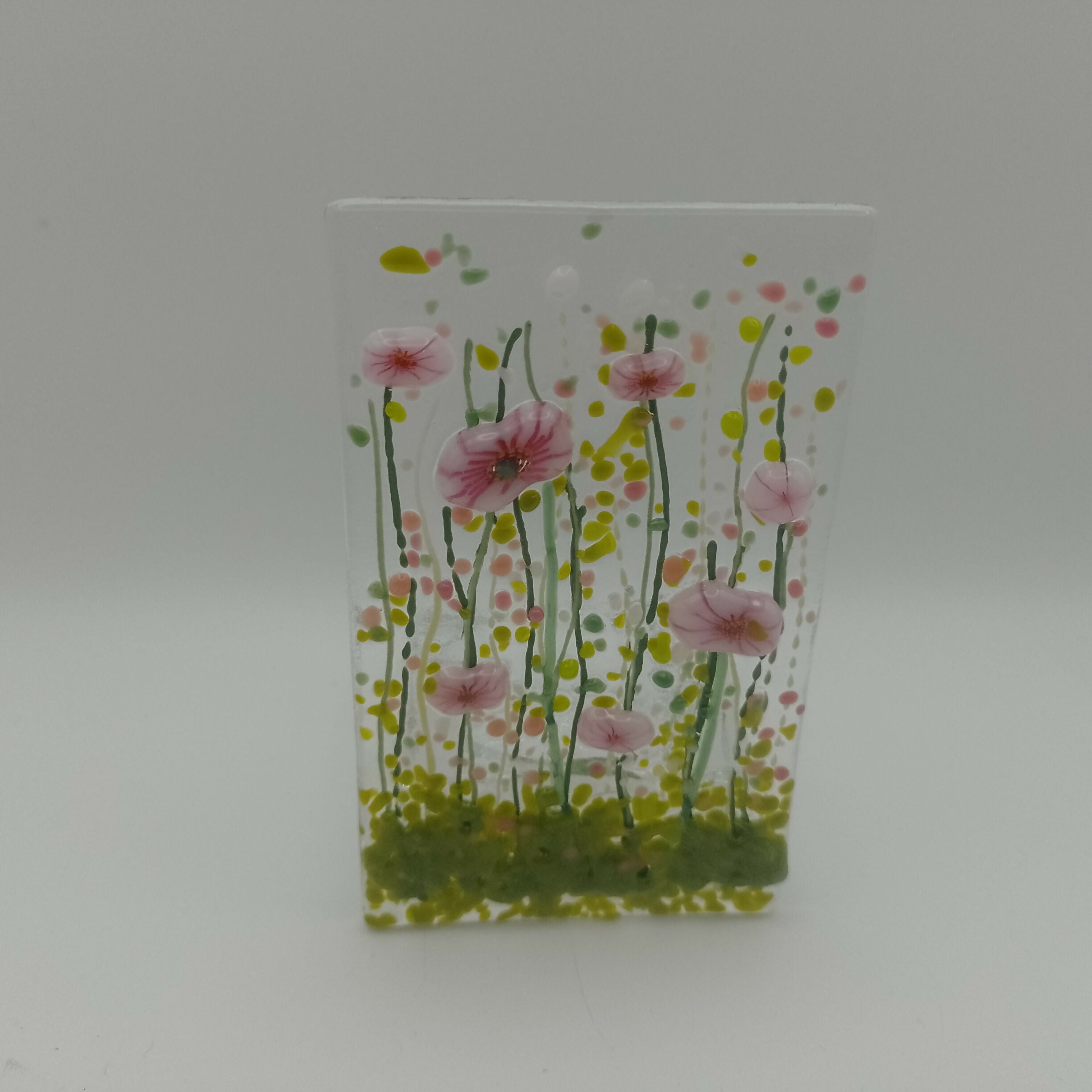 Fused Glass Pink Flower Tealight