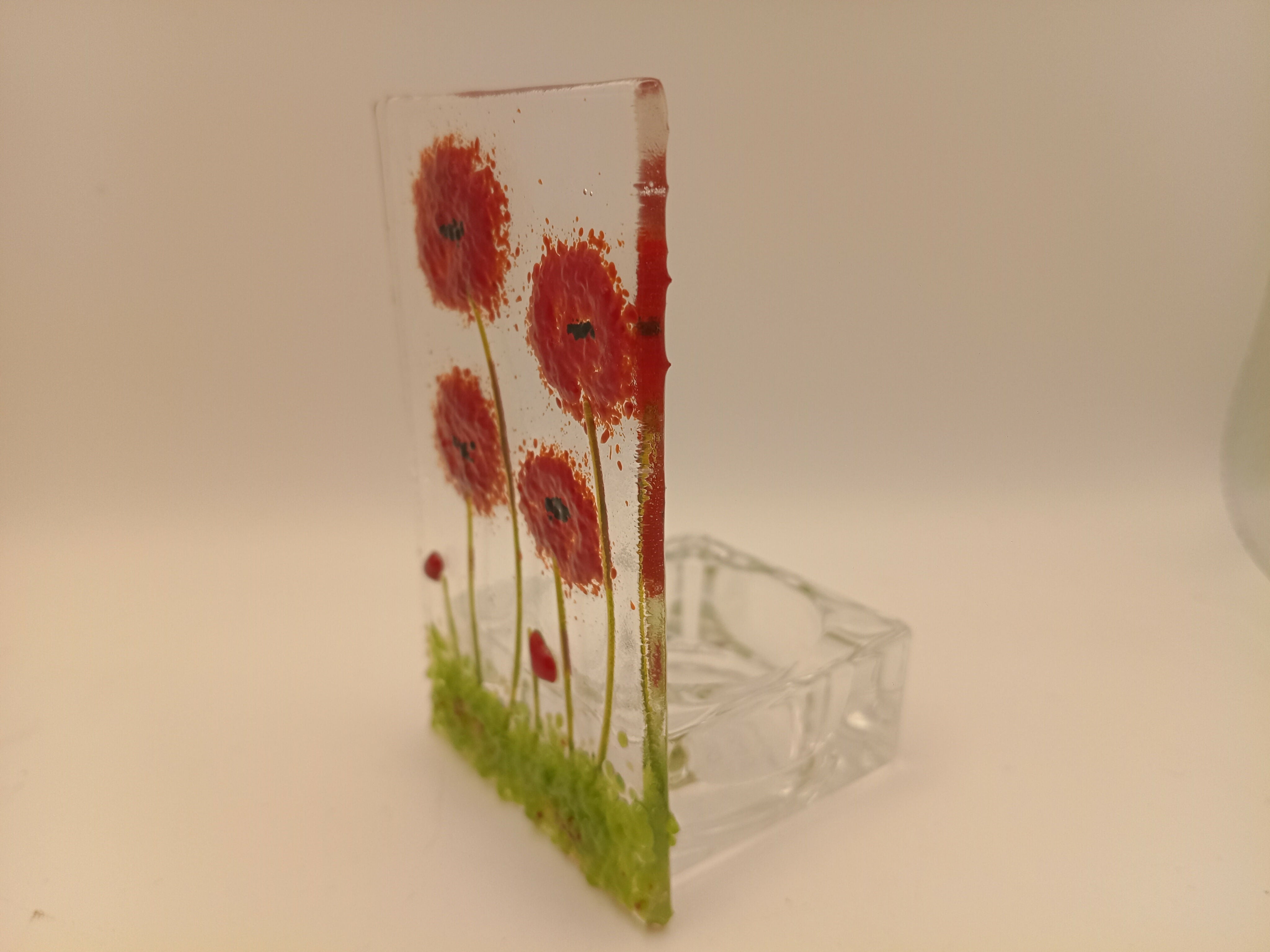 Fused Glass Poppy Tealight
