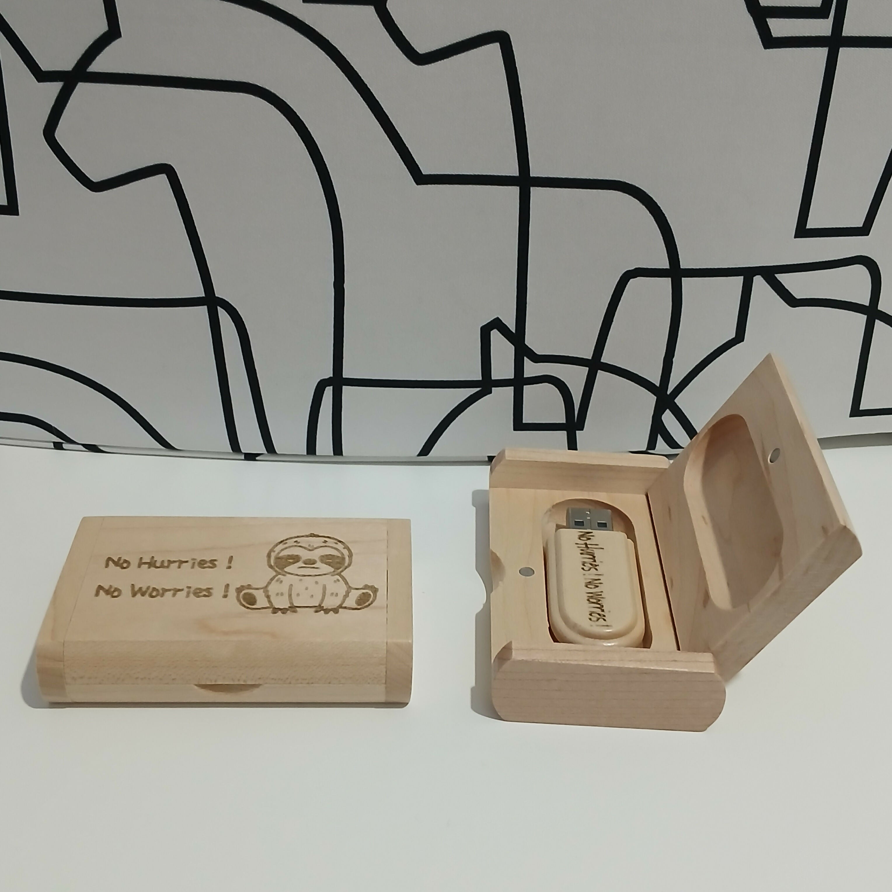 Wooden 120G USB Memory Stick with Box No Hurries No Worries