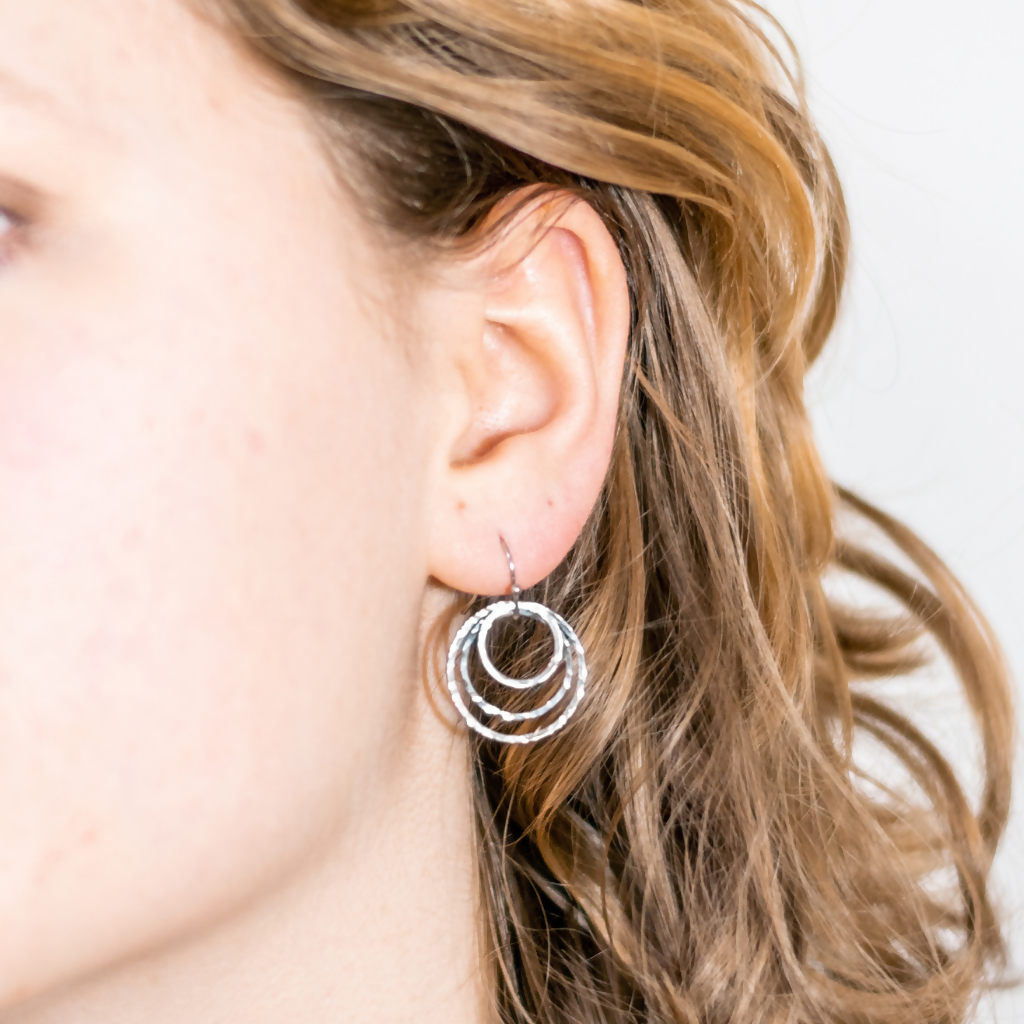 Hammered Triple Circle Stainless Steel Earrings