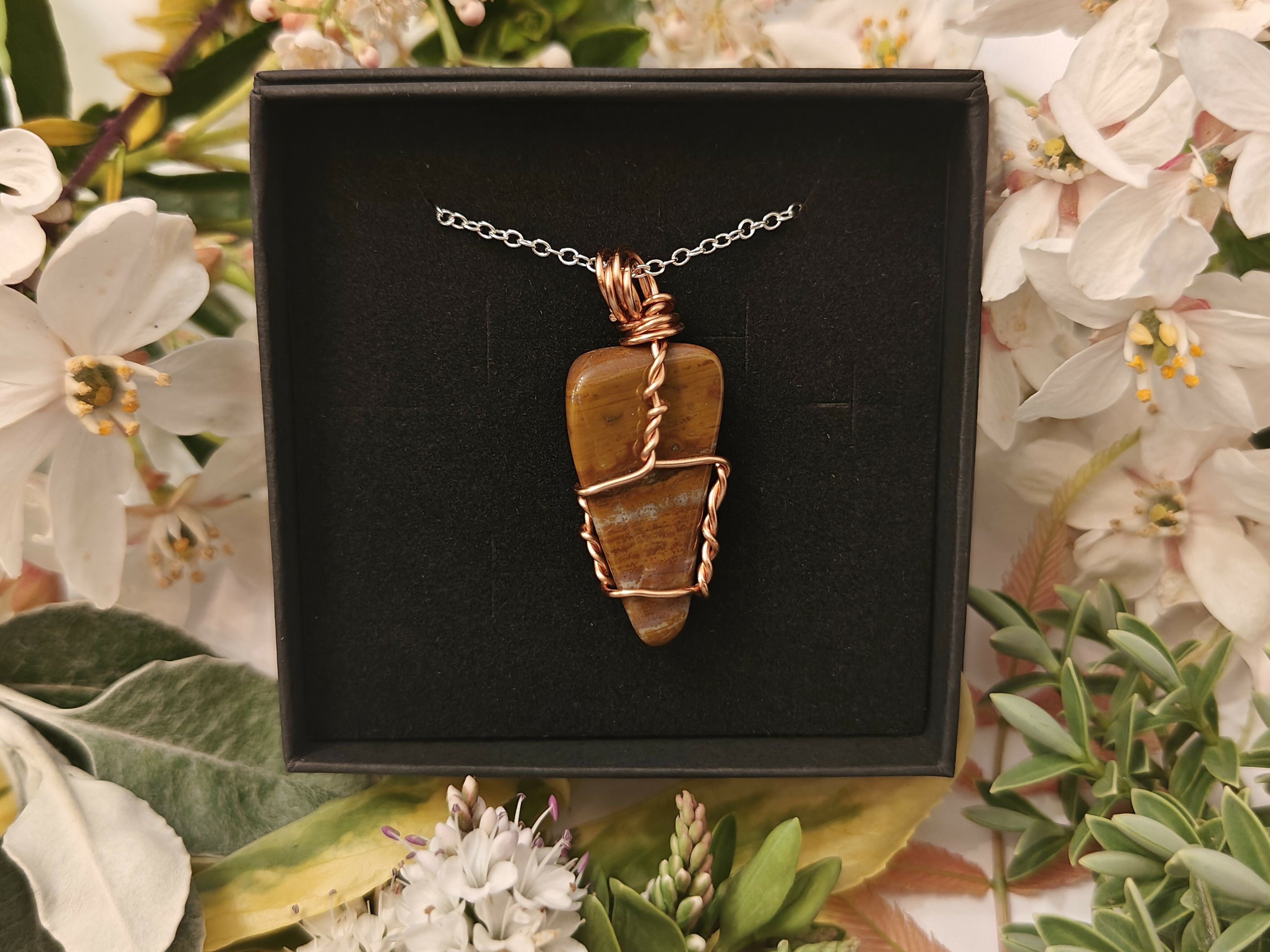 Jasper Wire Wrapped Crystal Necklace on Sterling Silver Chain