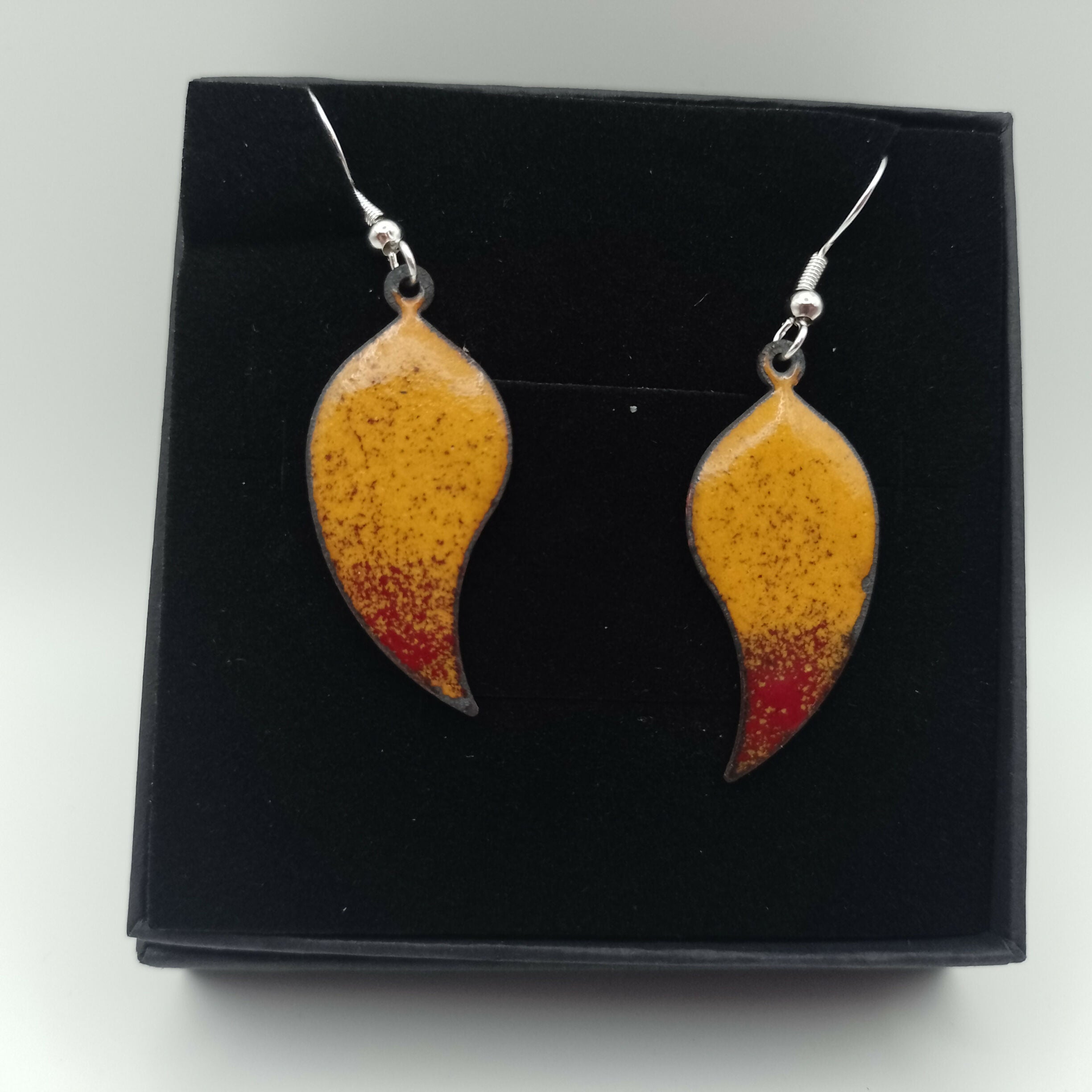 Apricot Yellow Enamel Tear Drop Earrings with Red Tip