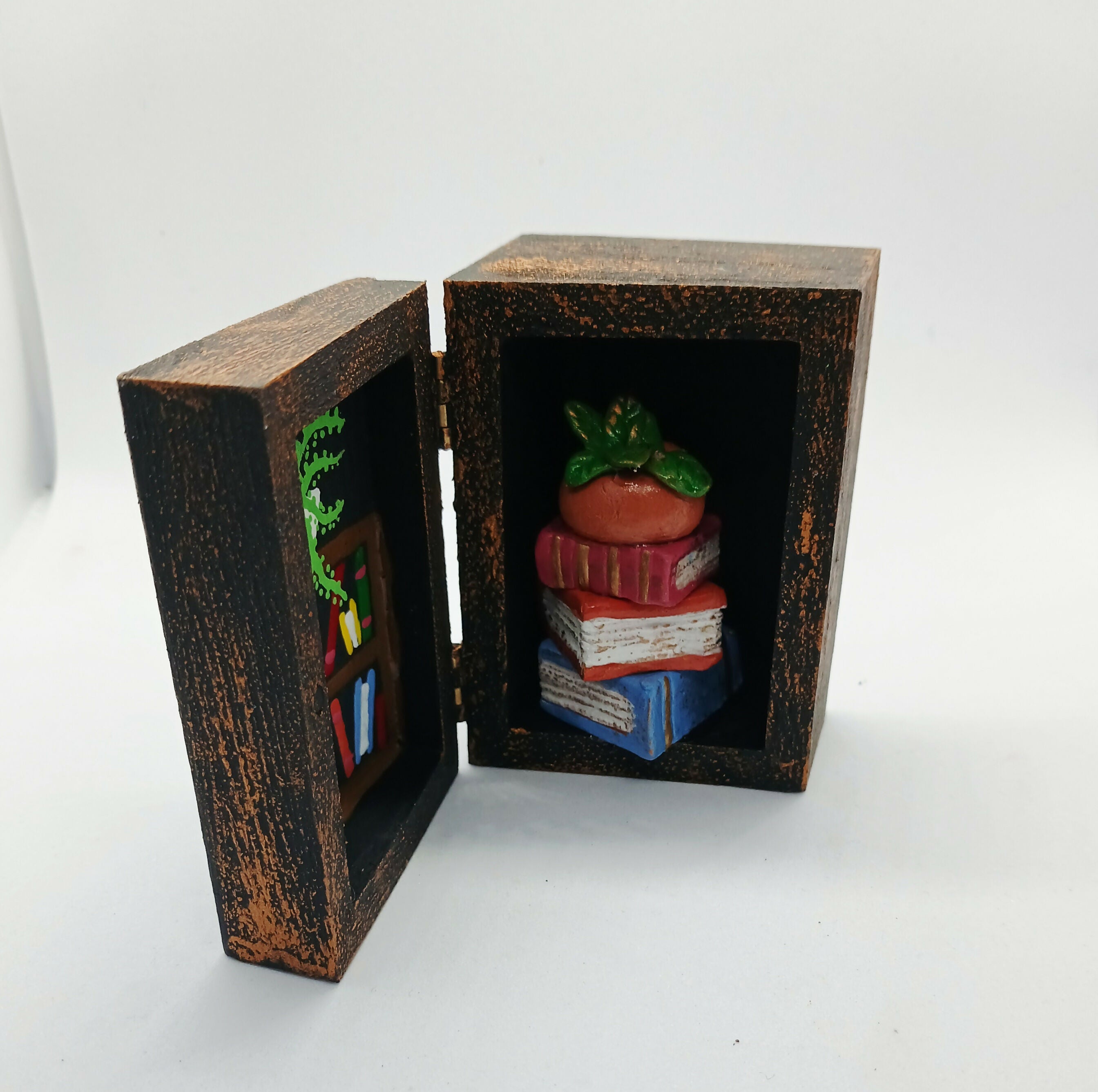 Clay Book and Plant Diorama in a Painted Box