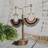 Asian Temple Earrings; Golden Brown Macrame Cord, Gold Hammered Brass Wire Spiral Statement Earrings