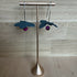 Forest Whisper – Blue Leather Flower Earrings with Pink Stone