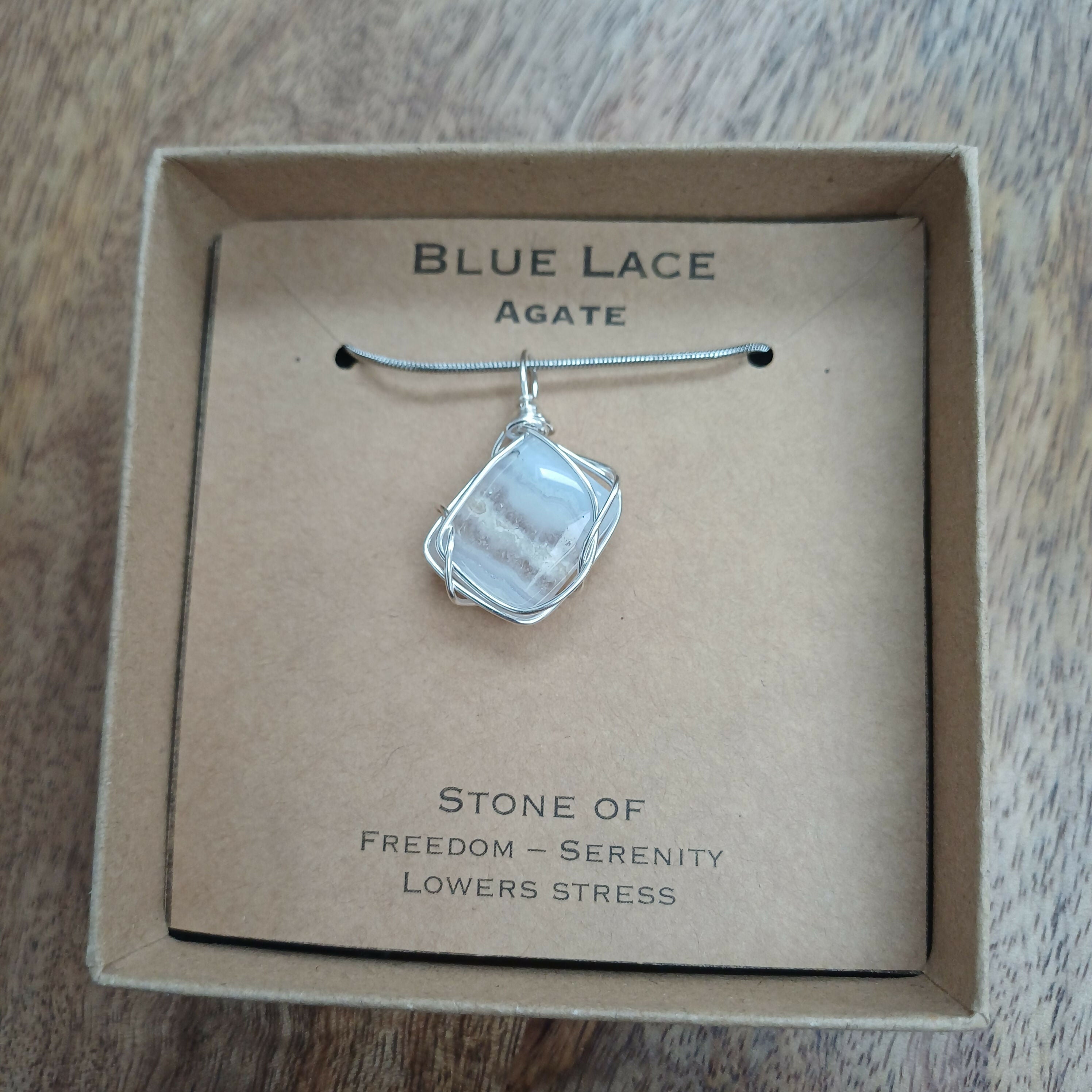 Blue Lace Agate Wire Wrapped Pendant