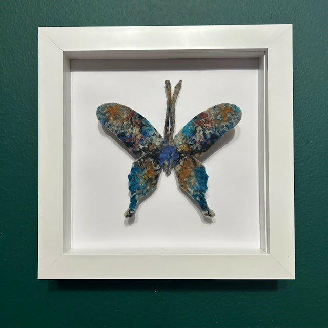 Lovely Multi Coloured Felt Butterfly In A White Box Frame