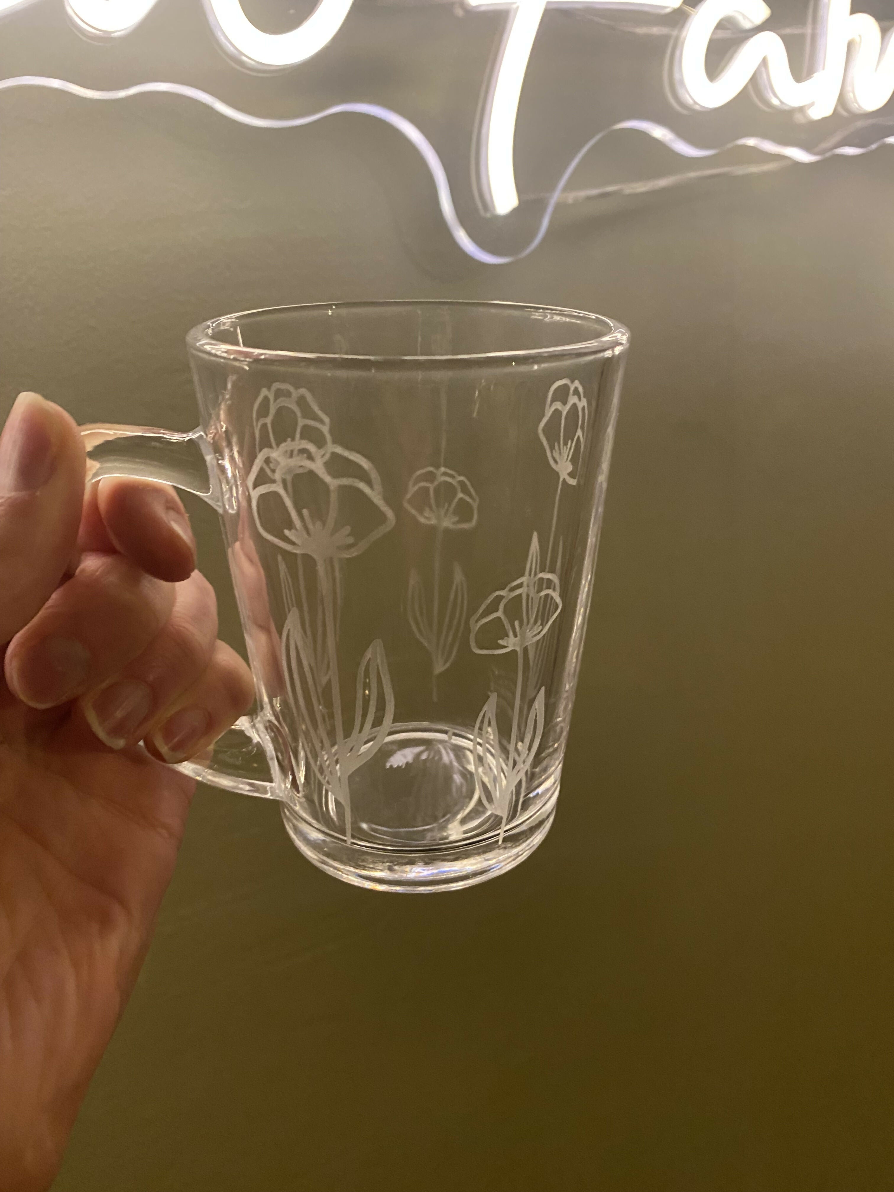 Etched Glass Tea Mug