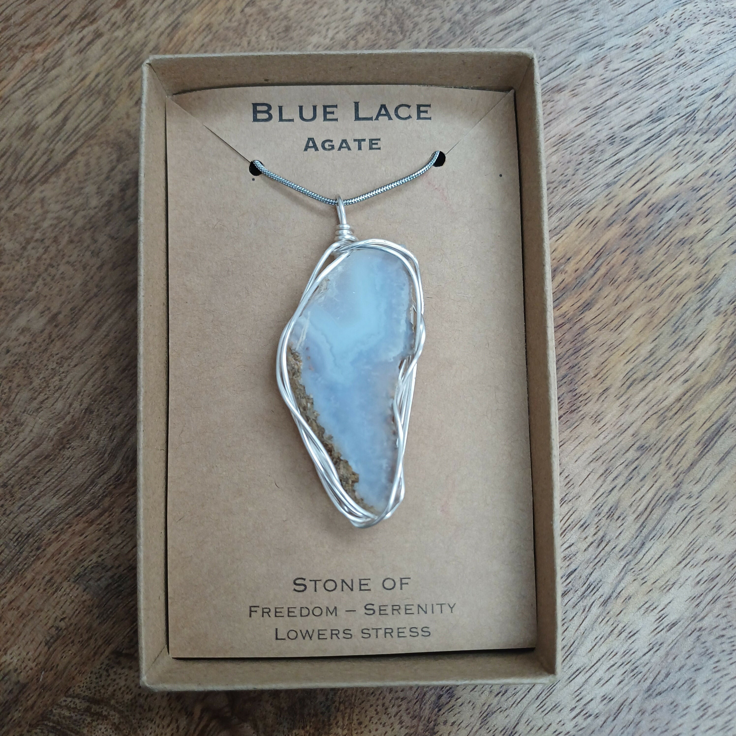 Blue Lace Agate Wire Wrapped Pendant