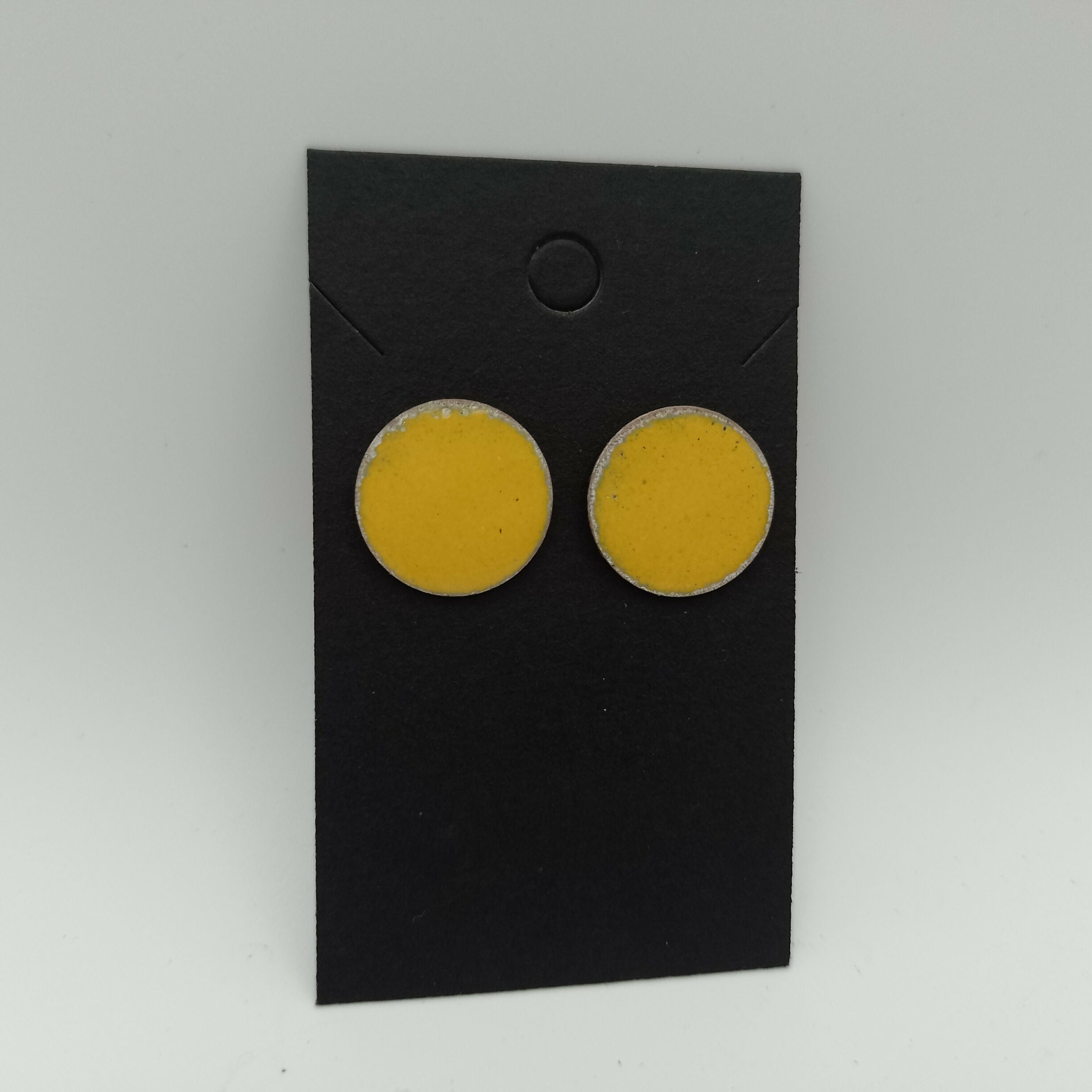 Yellow Enamel Circle Stud Earrings