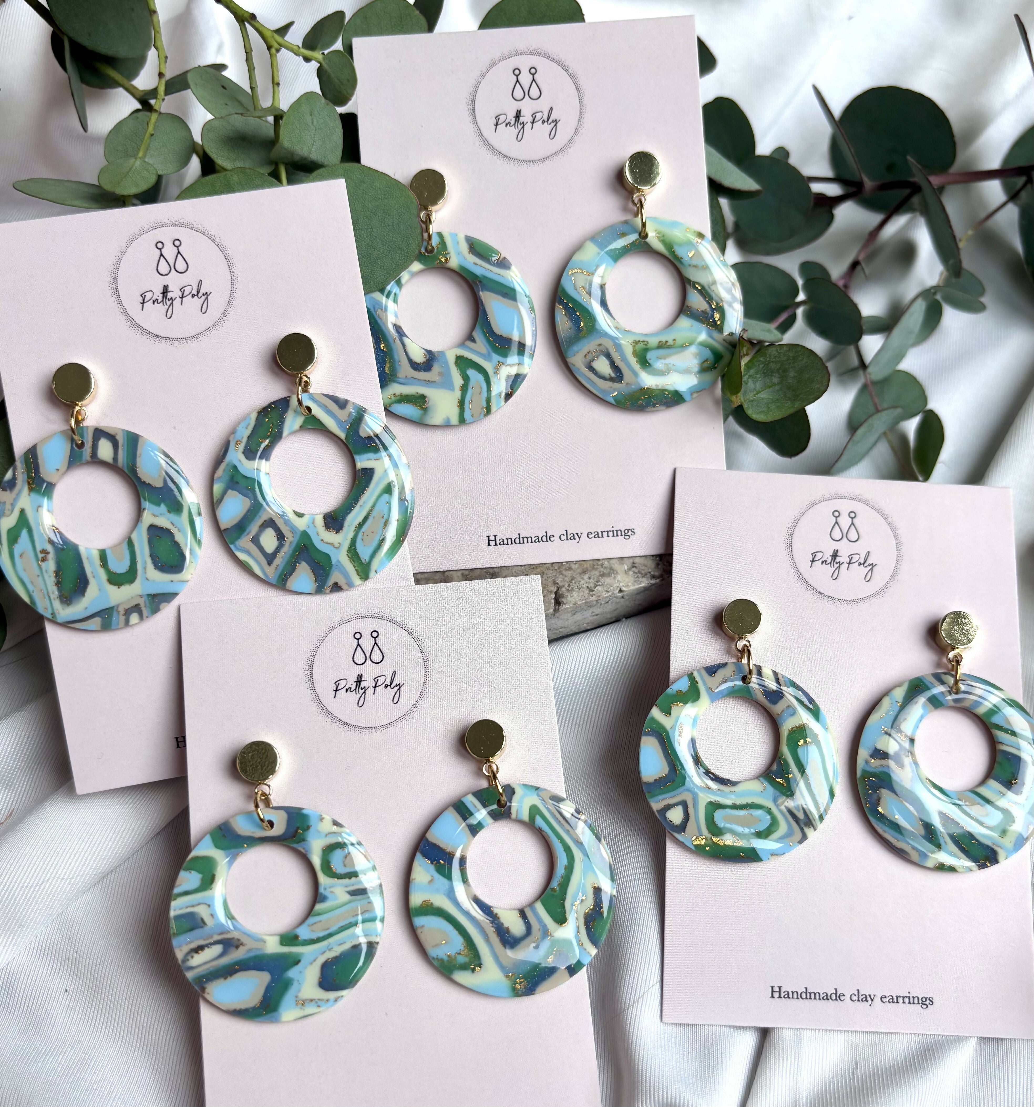 Aqua Collection - Round Polymer Clay Earrings