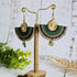 Green Jade Macramé Earrings; Boho Crystal Earrings with Gold Spiral Wire Art