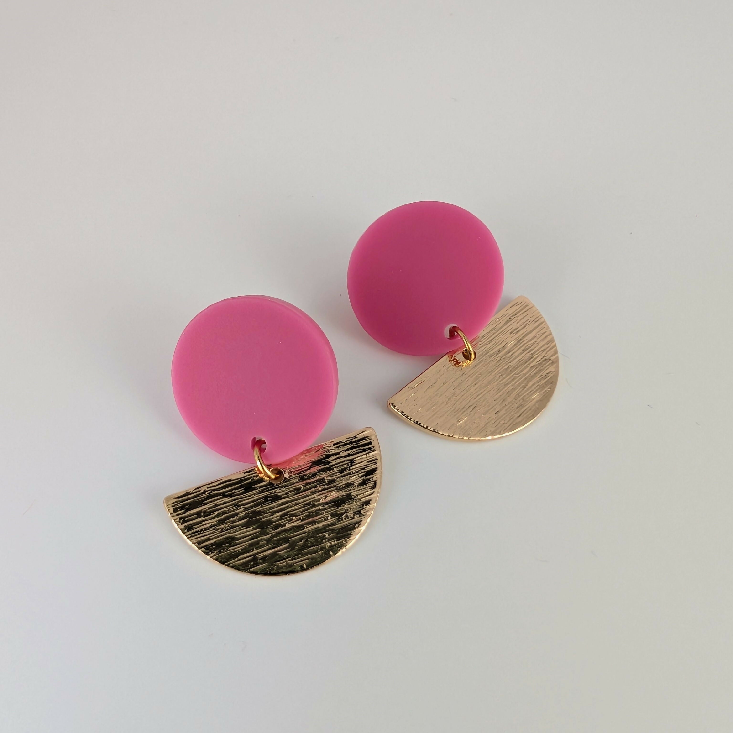 Magenta Geometric Earrings in Gold or Silver