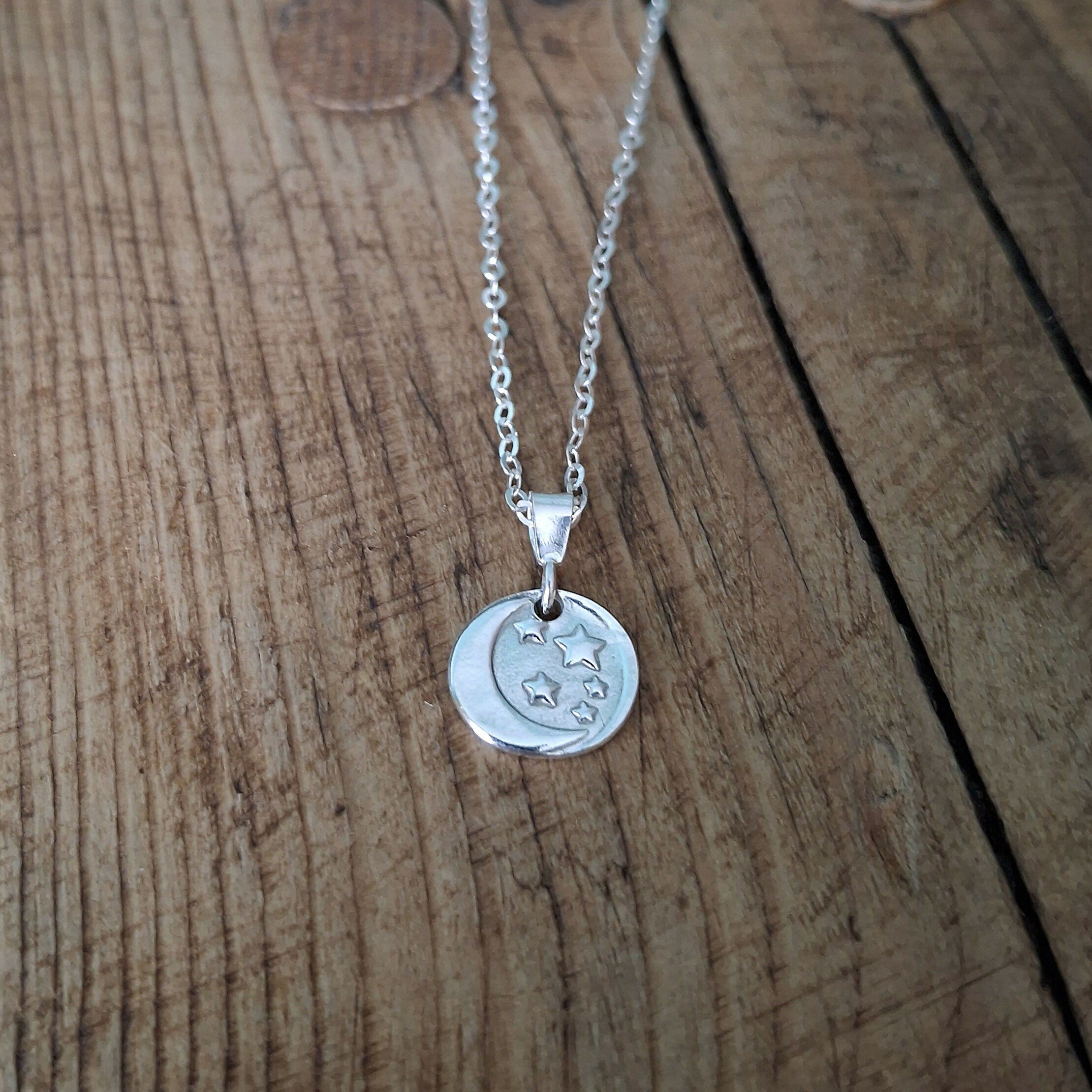 Handmade Moon And Stars Silver Necklace