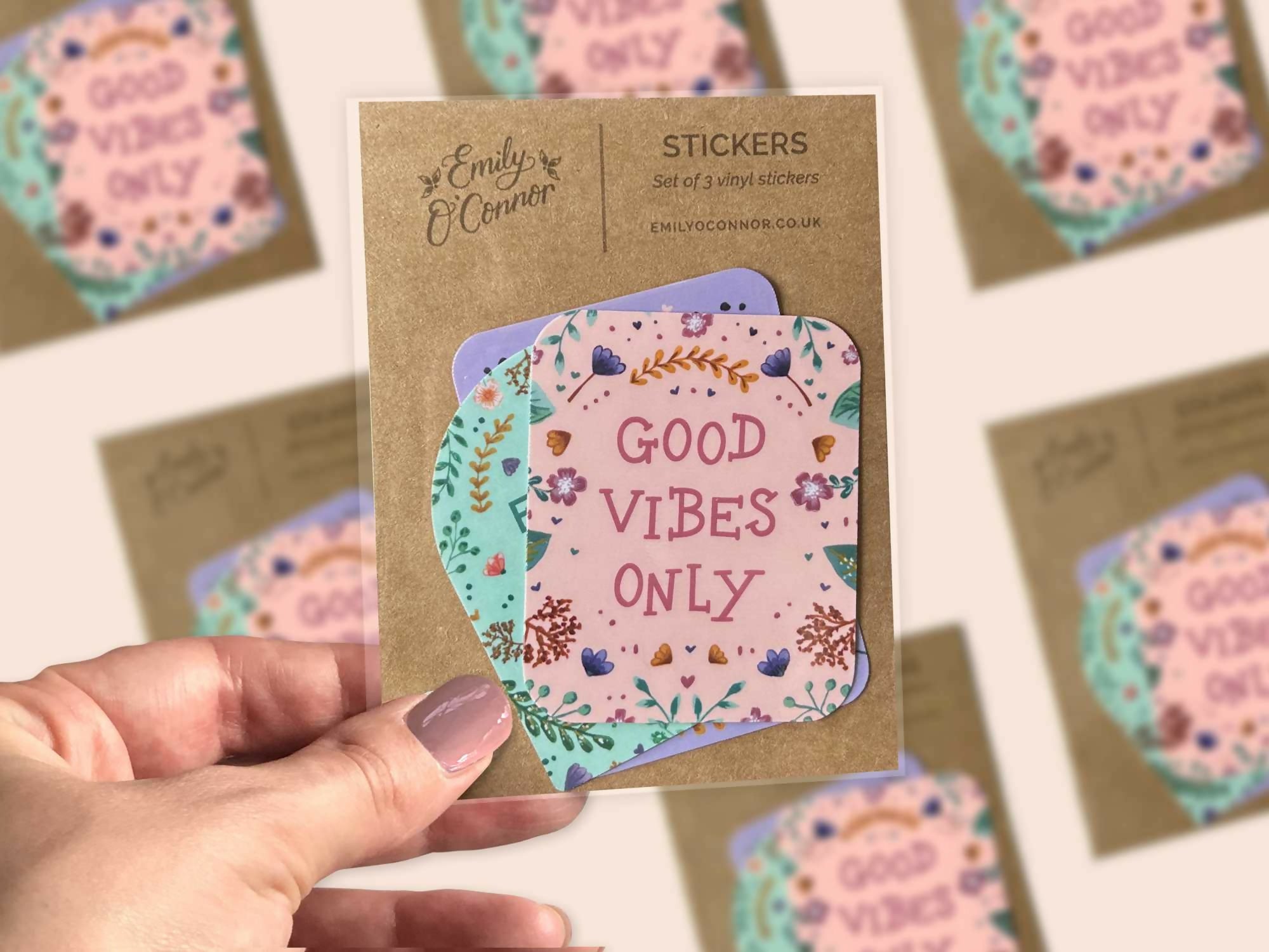 Floral Positivity Stickers - Die Cut Stickers 3 Pack