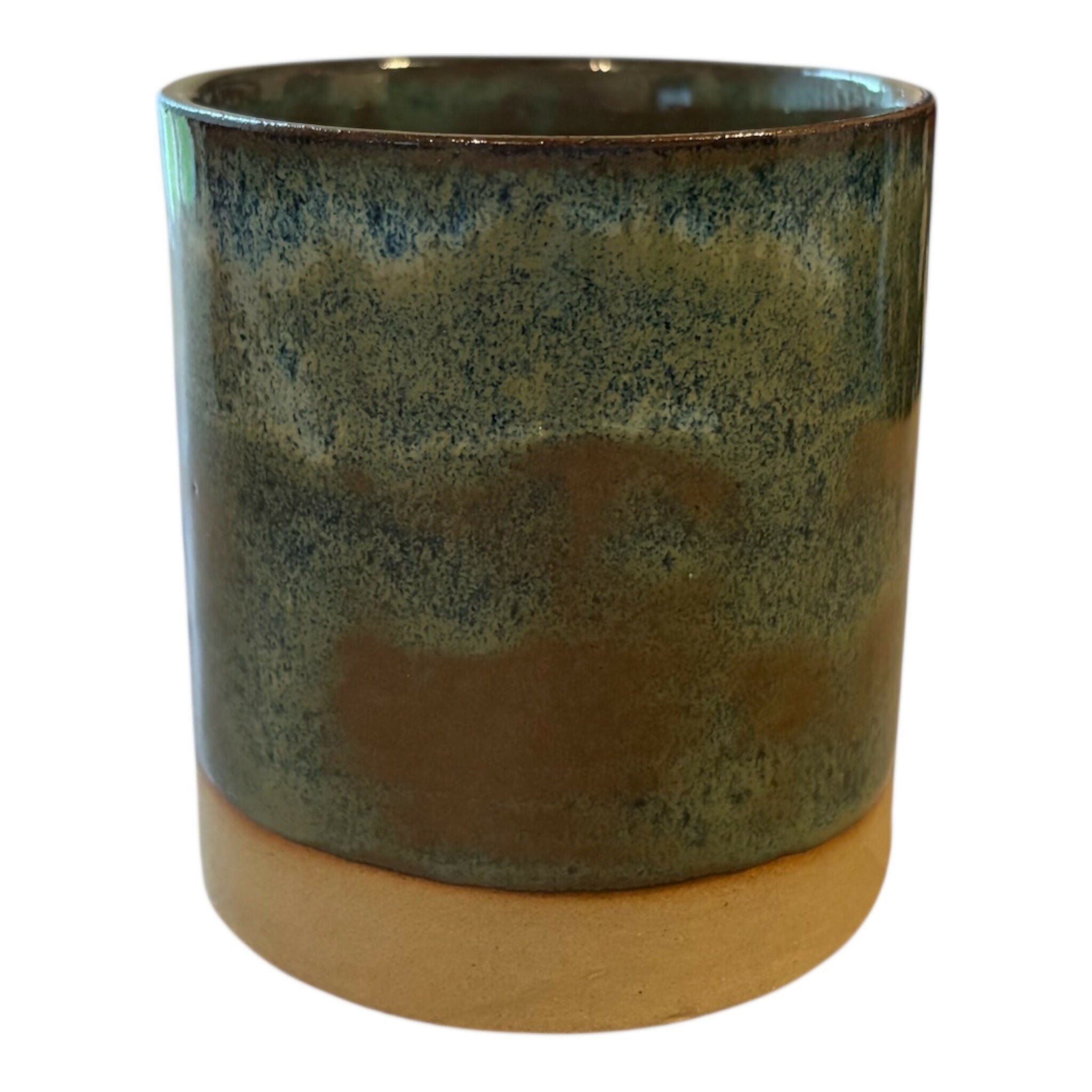 Blue, Green, Brown Stoneware Refillable Candle Pot & Candle Refill