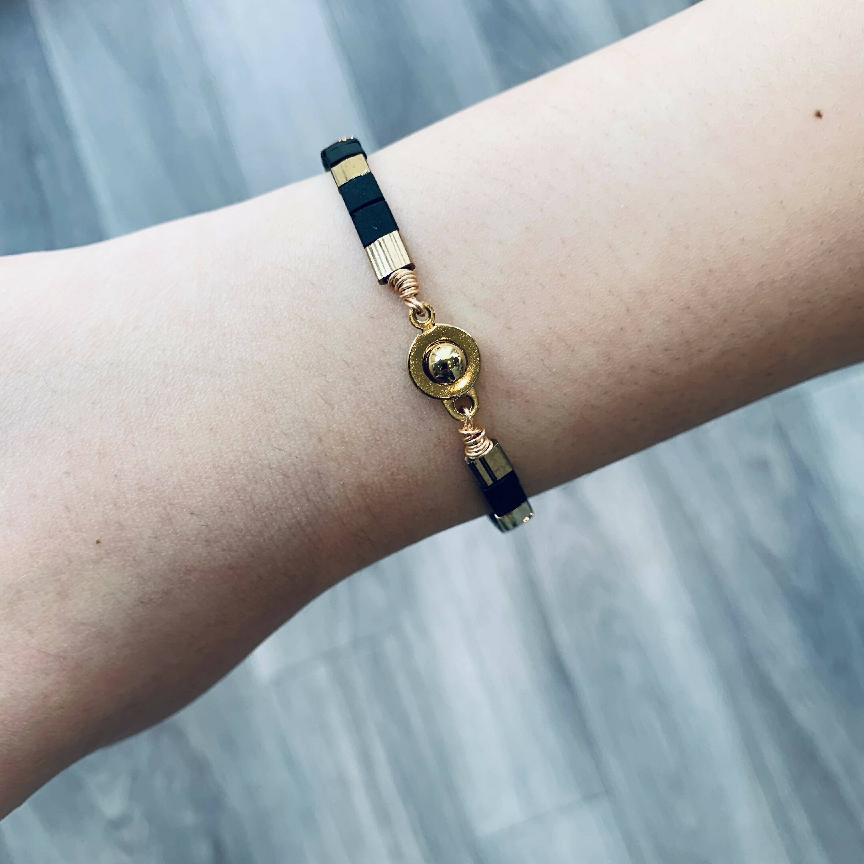 Japanese Tila Glass Bead Bracelet - Black
