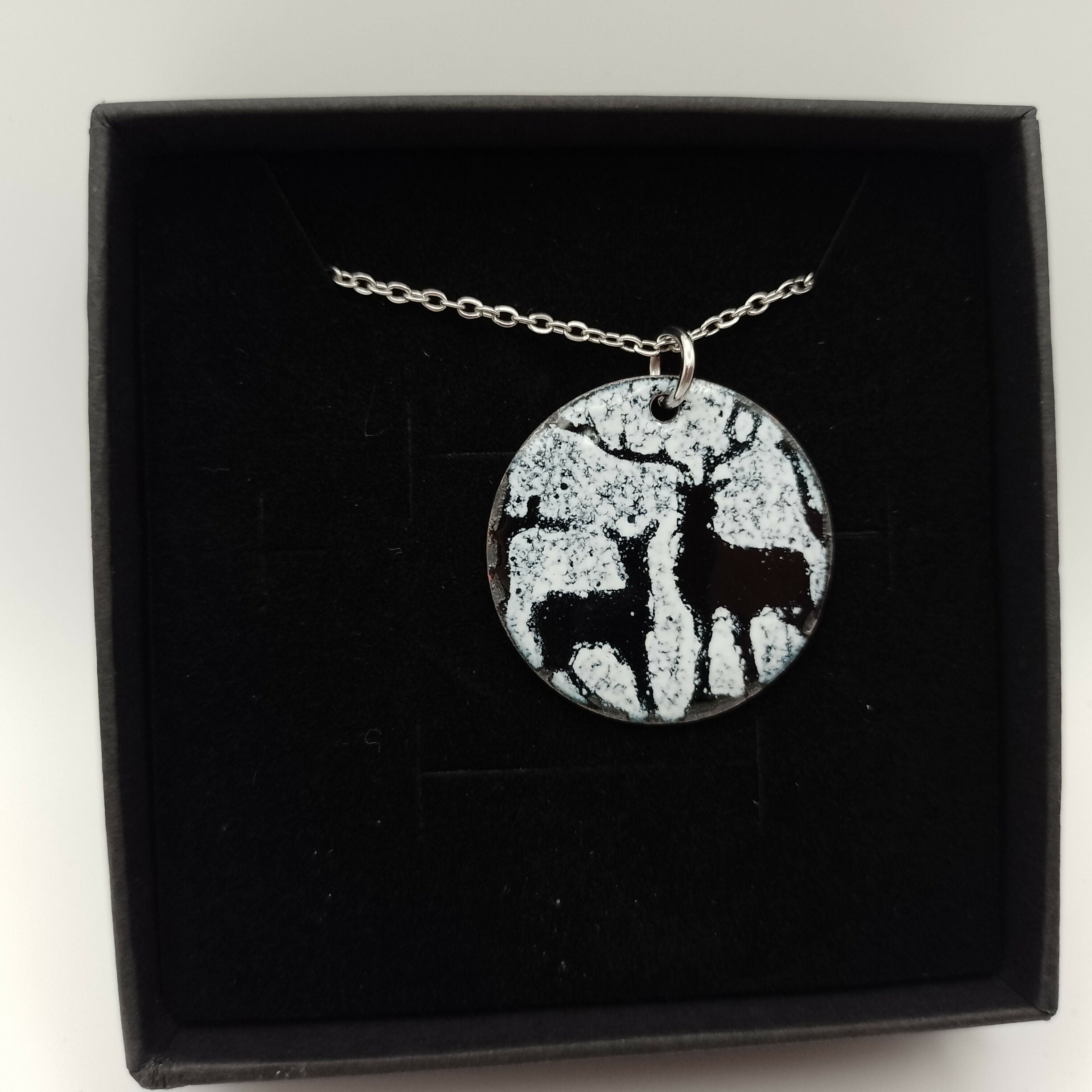 Stag and Doe Enamel Pendant