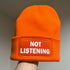 Not Listening Cuffed Rectangular Patch Beanie Hat