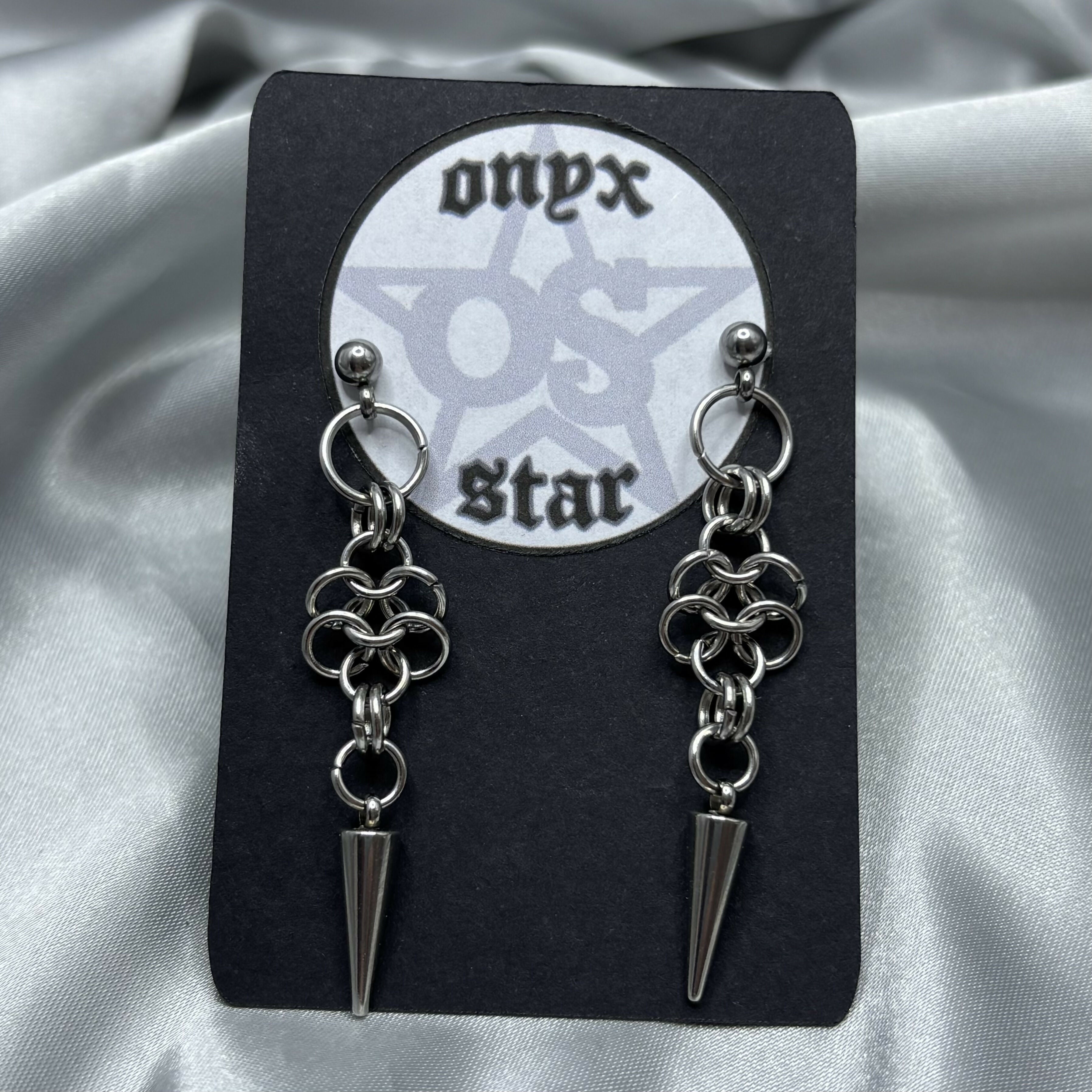 Long Chainmail Spiked Earrings