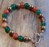Gemstone Bracelet with Pure Copper Toggle Catch, Copper Hematite, Green Chalcedony and Carnelian.