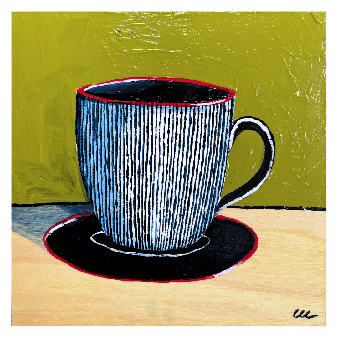 Green Striped Mug Art Print | Contemporary Still Life Painting