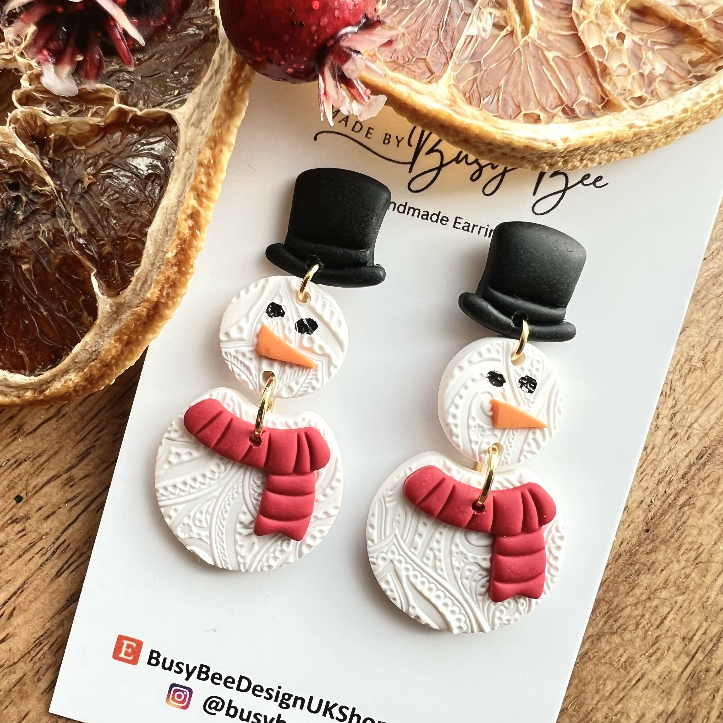 Polymer Clay Christmas Earrings / Handmade Festive Dangles / Xmas Jewellery