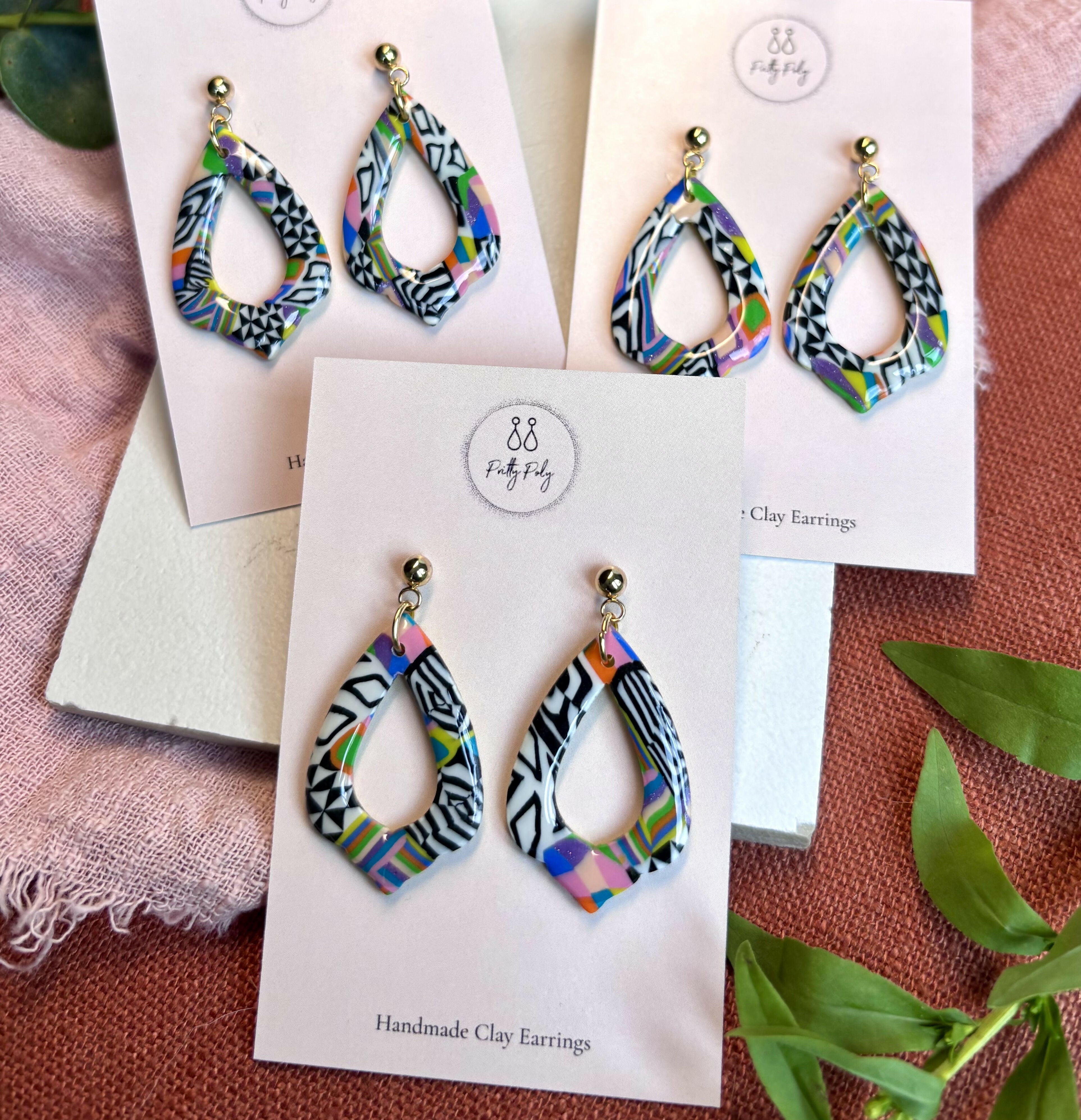 Funky Pattern Collection - Teardrop Dangle Polymer Clay Earrings